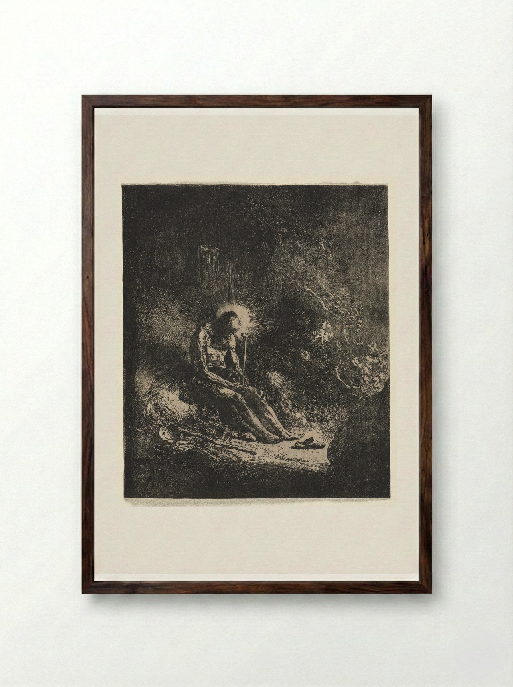 St. Jerome in the Wilderness - Jan Lievens - Framed Print Dark Wood