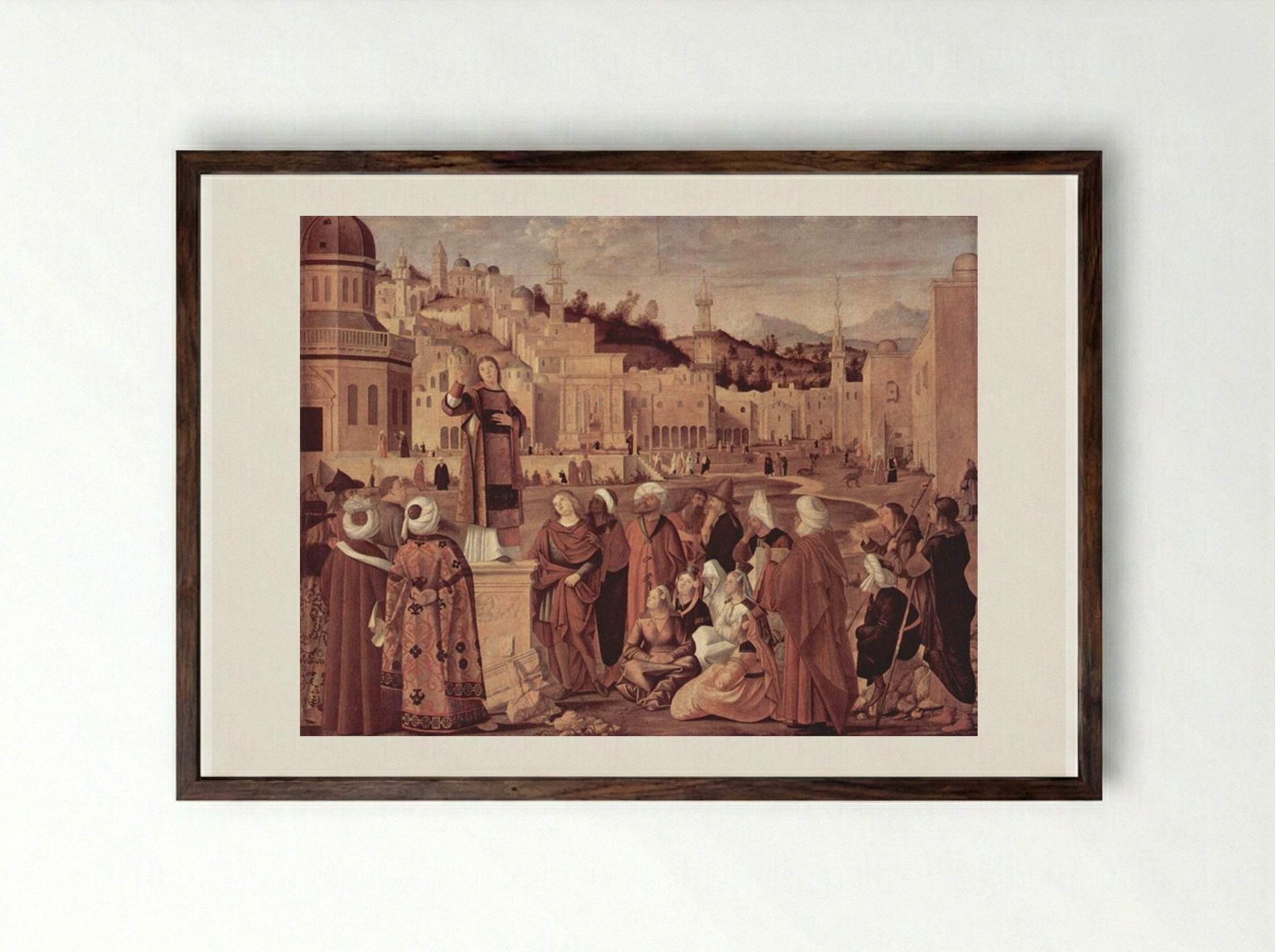 St. Stephen Preaching - Vittore Carpaccio - Framed Print Dark Wood