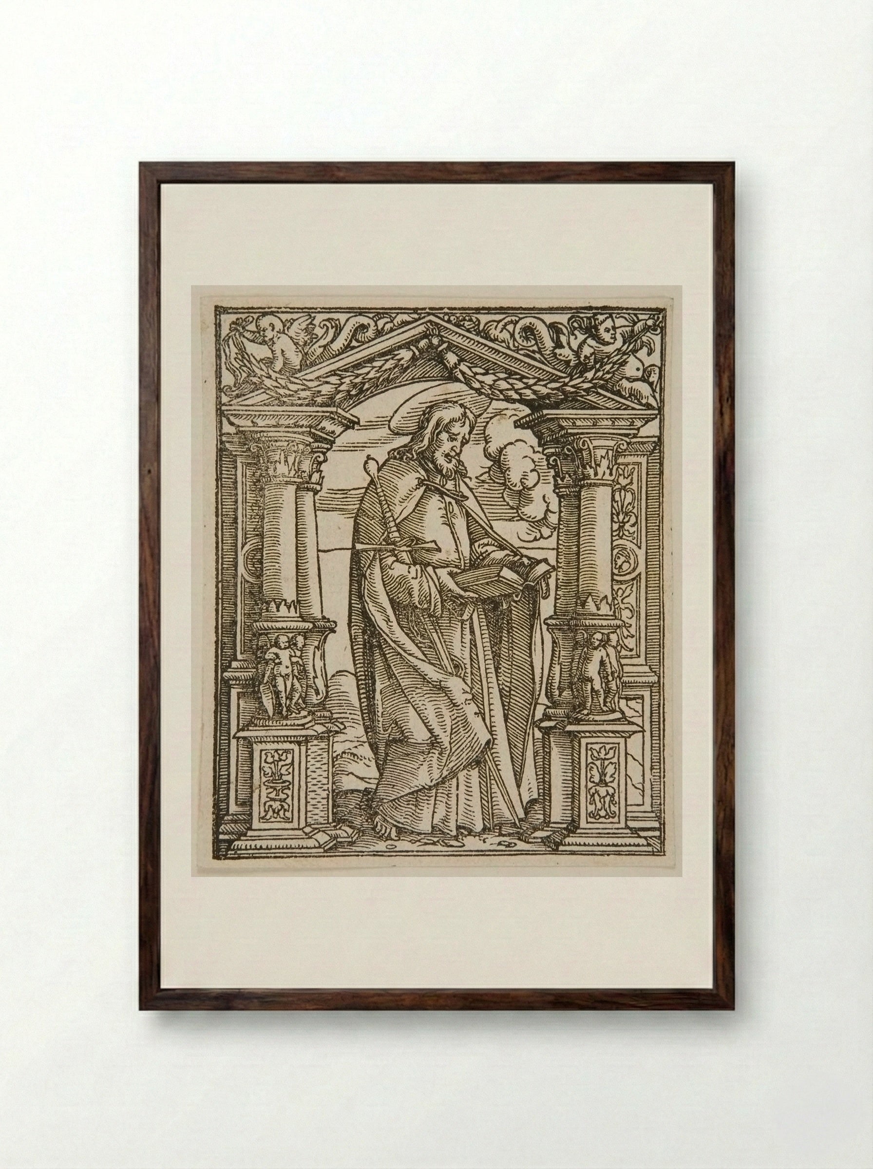 St. Paul Standing in a Niche - Hans Holbein the Younger - Framed Print Dark Wood