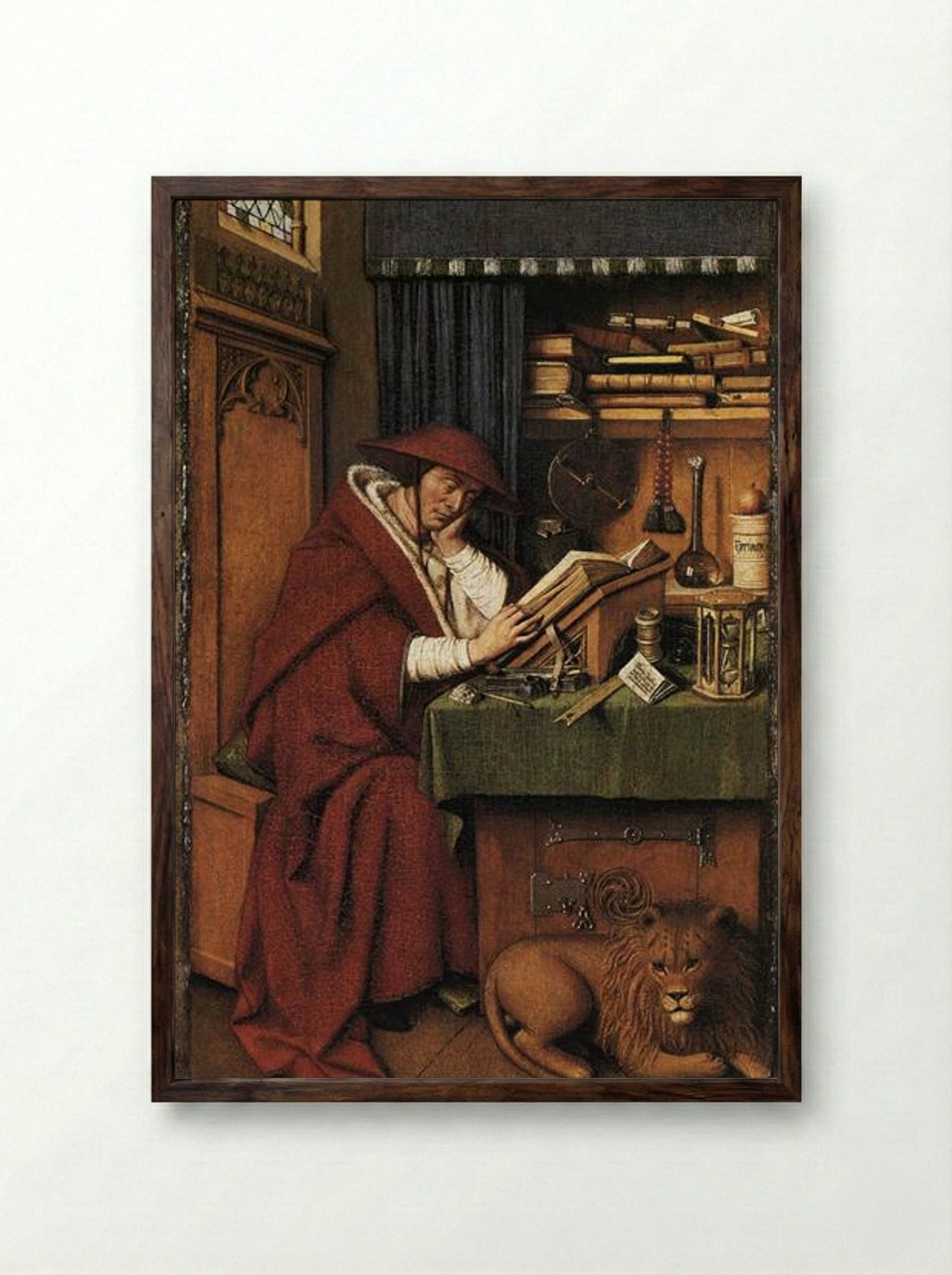 St. Jerome in his Study - Jan van Eyck - Framed Print Dark Wood