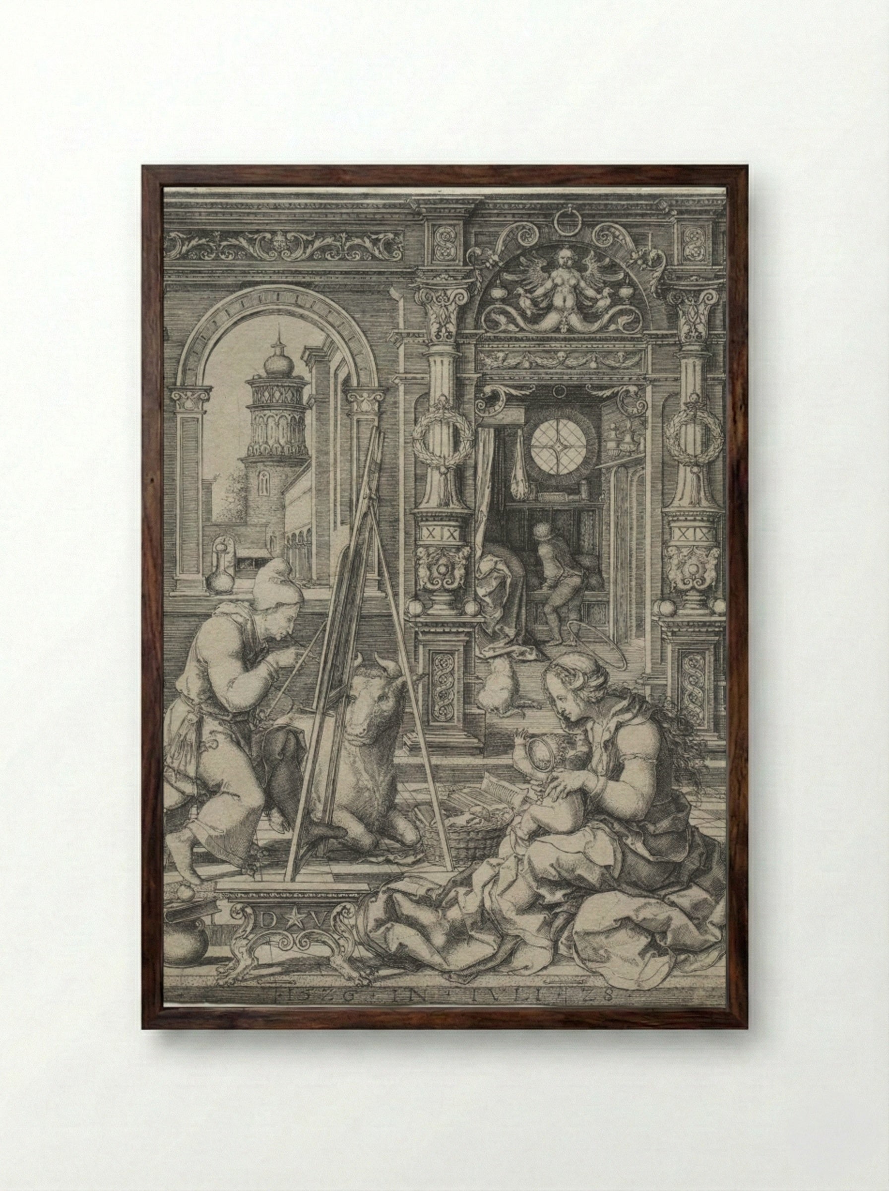 St. Luke Painting the Virgin - Dirk Vellert - Framed Print Dark Wood