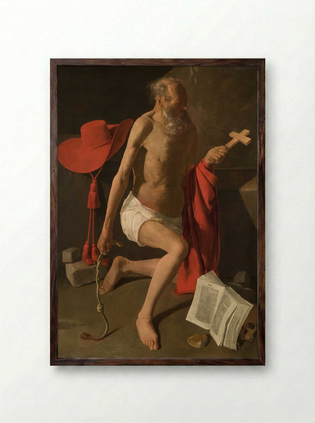 St. Jerome in Penitence - Georges de la Tour - Framed Print Dark Wood