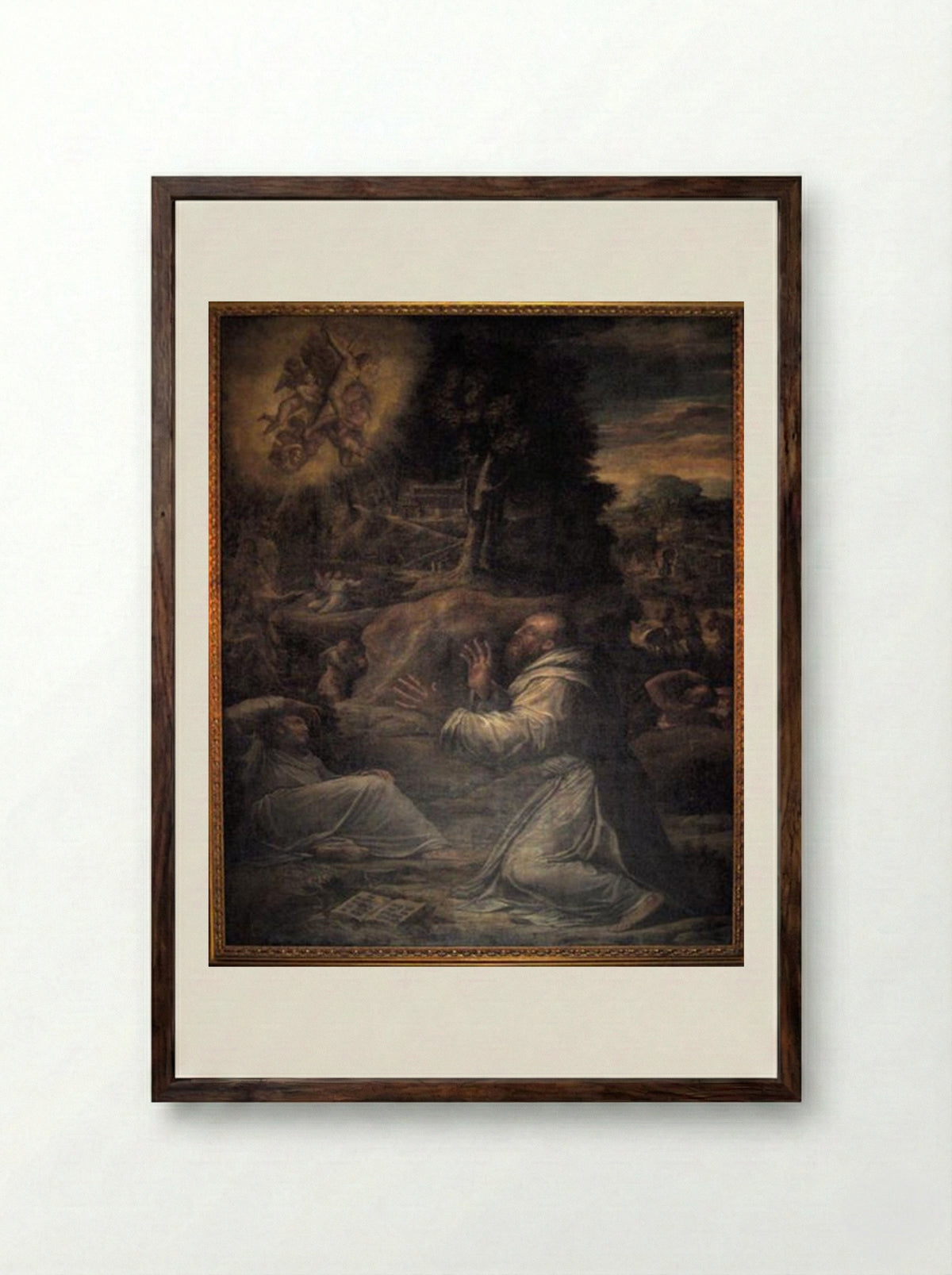 St. Francis receiving the Stigmata - Giorgio Vasari - Framed Print Dark Wood