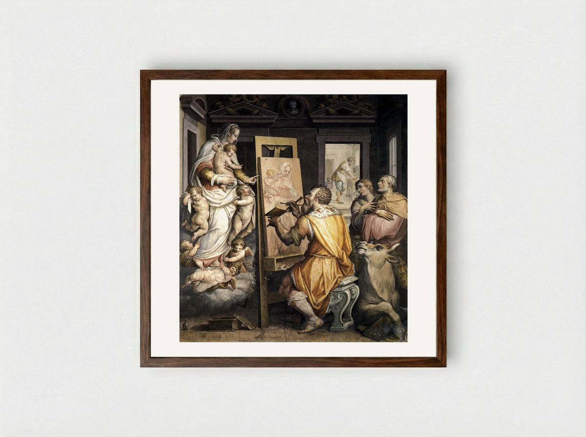 St. Luke Painting the Virgin - Giorgio Vasari - Framed Print Dark Wood