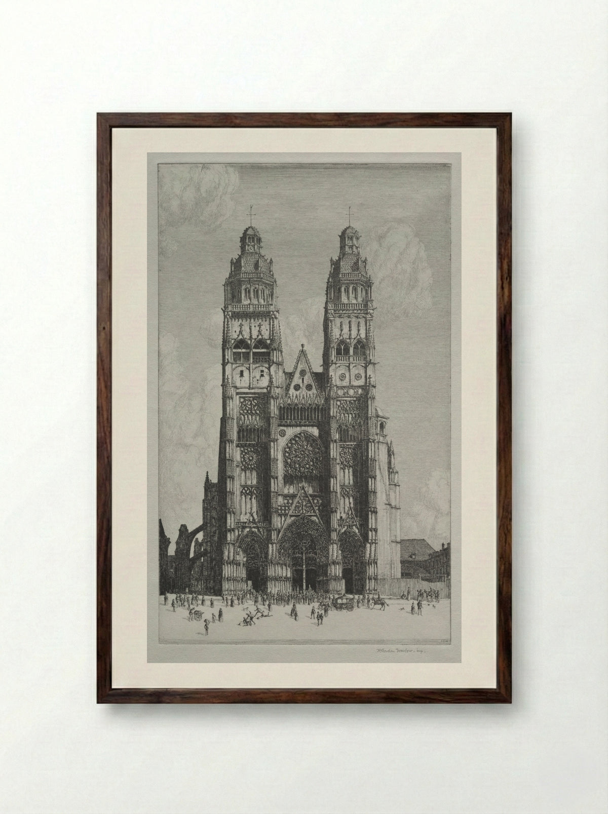 St. Gatiens, Tours - Herbert Gordon Warlow - Framed Print Dark Wood