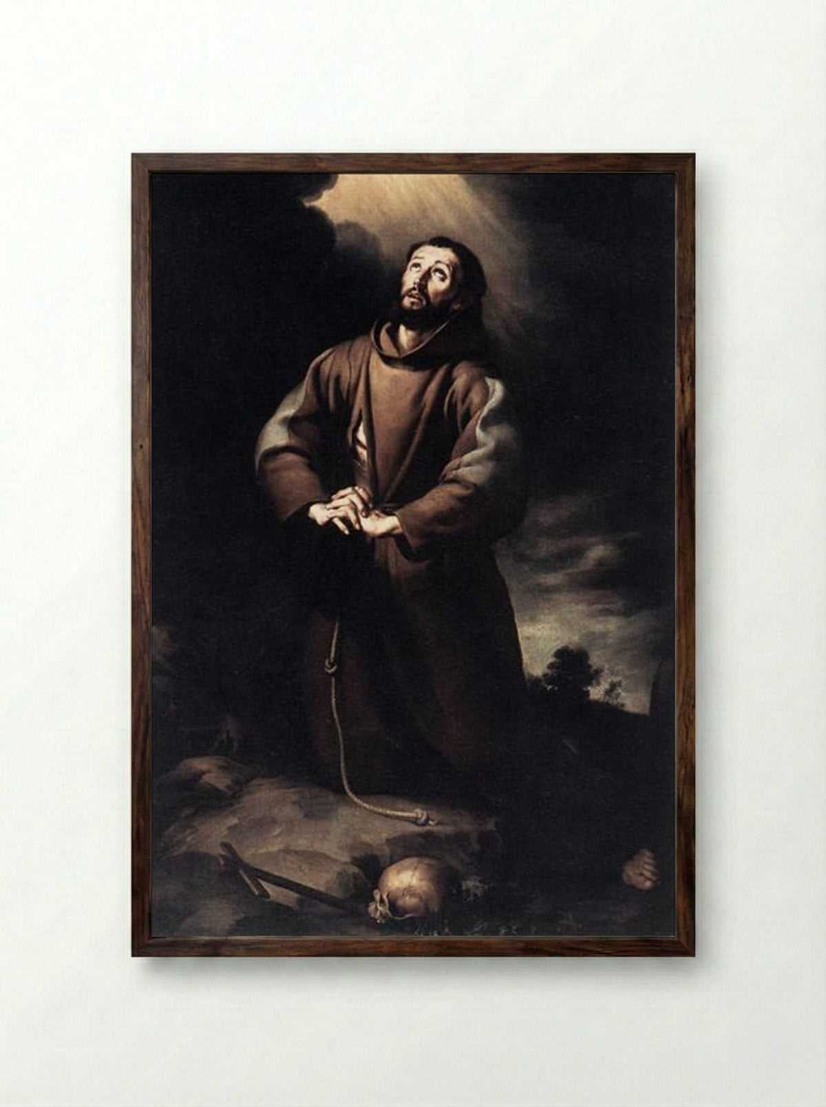 St. Francis of Assisi at Prayer - Bartolomé Esteban Murillo - Framed Print Dark Wood