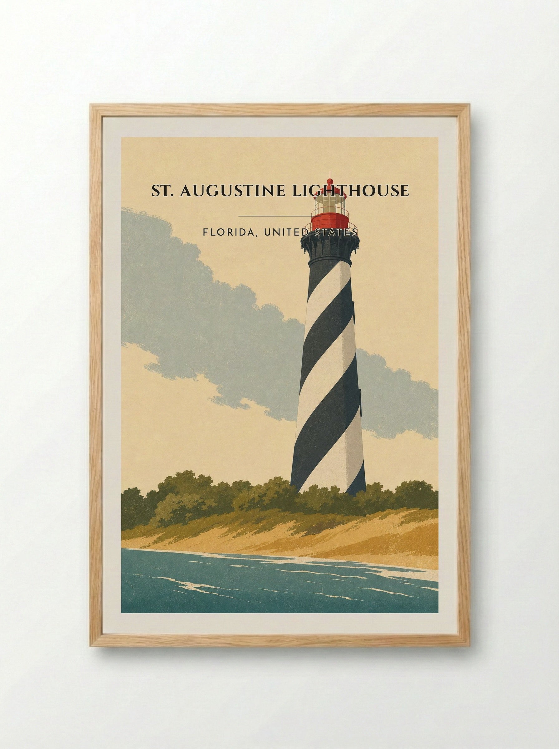 St. Augustine Lighthouse Travel Poster Artwork - Framed Print Wood