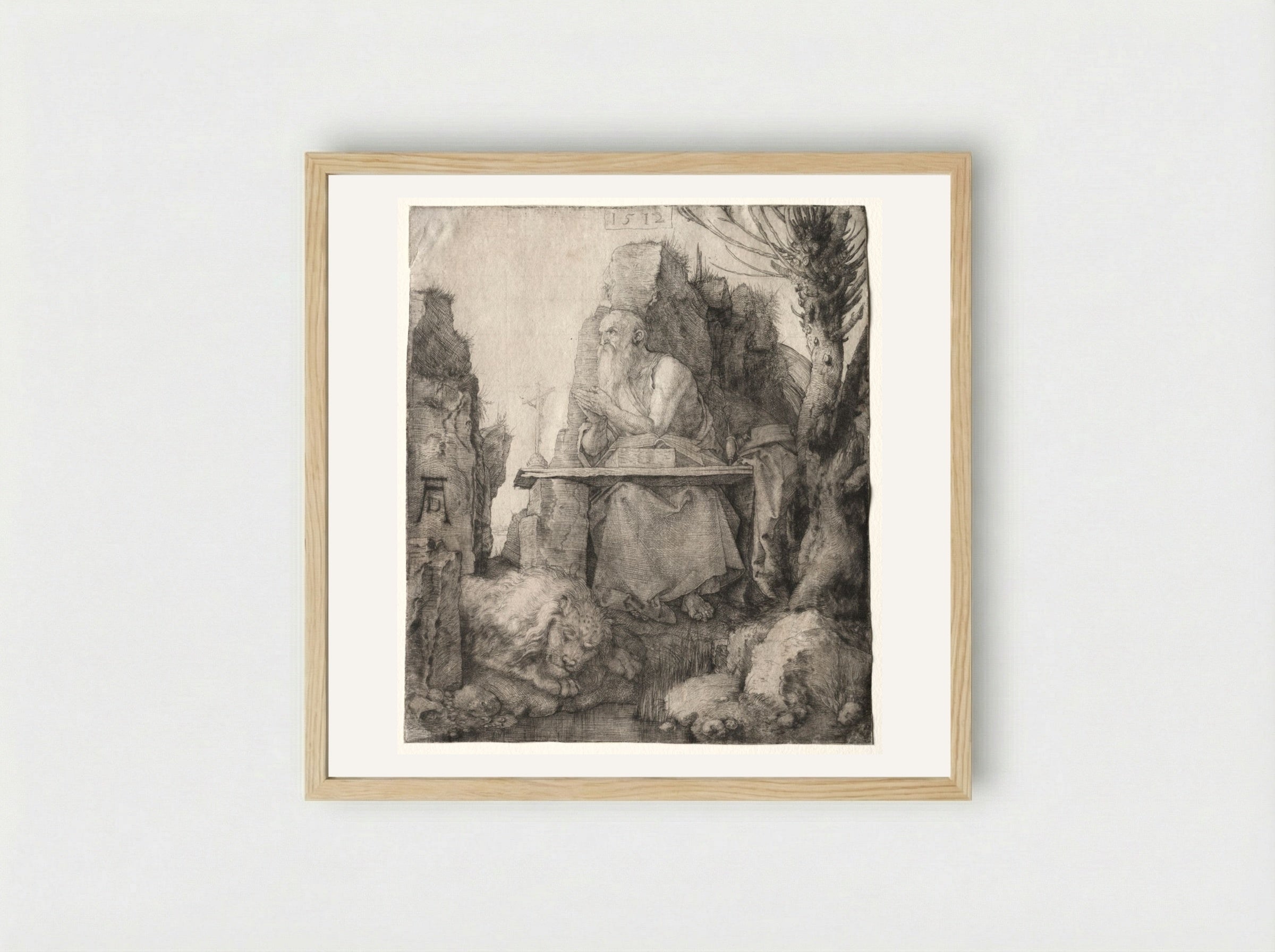 St. Jerome Seated near a Pollard Willow - Albrecht Dürer - Framed Print Wood