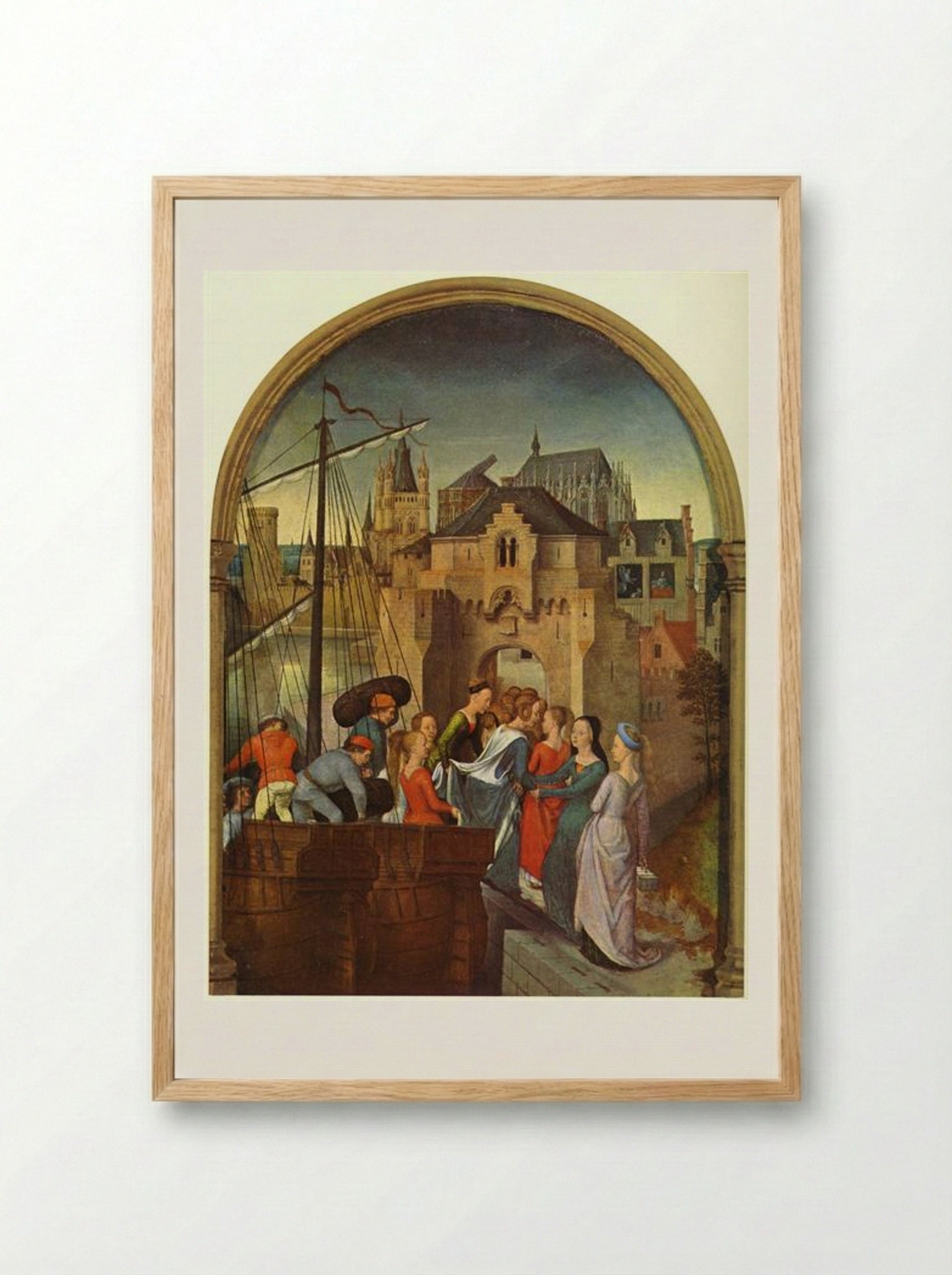 St. Ursula and her companions landing at Cologne - Hans Memling - Framed Print Wood