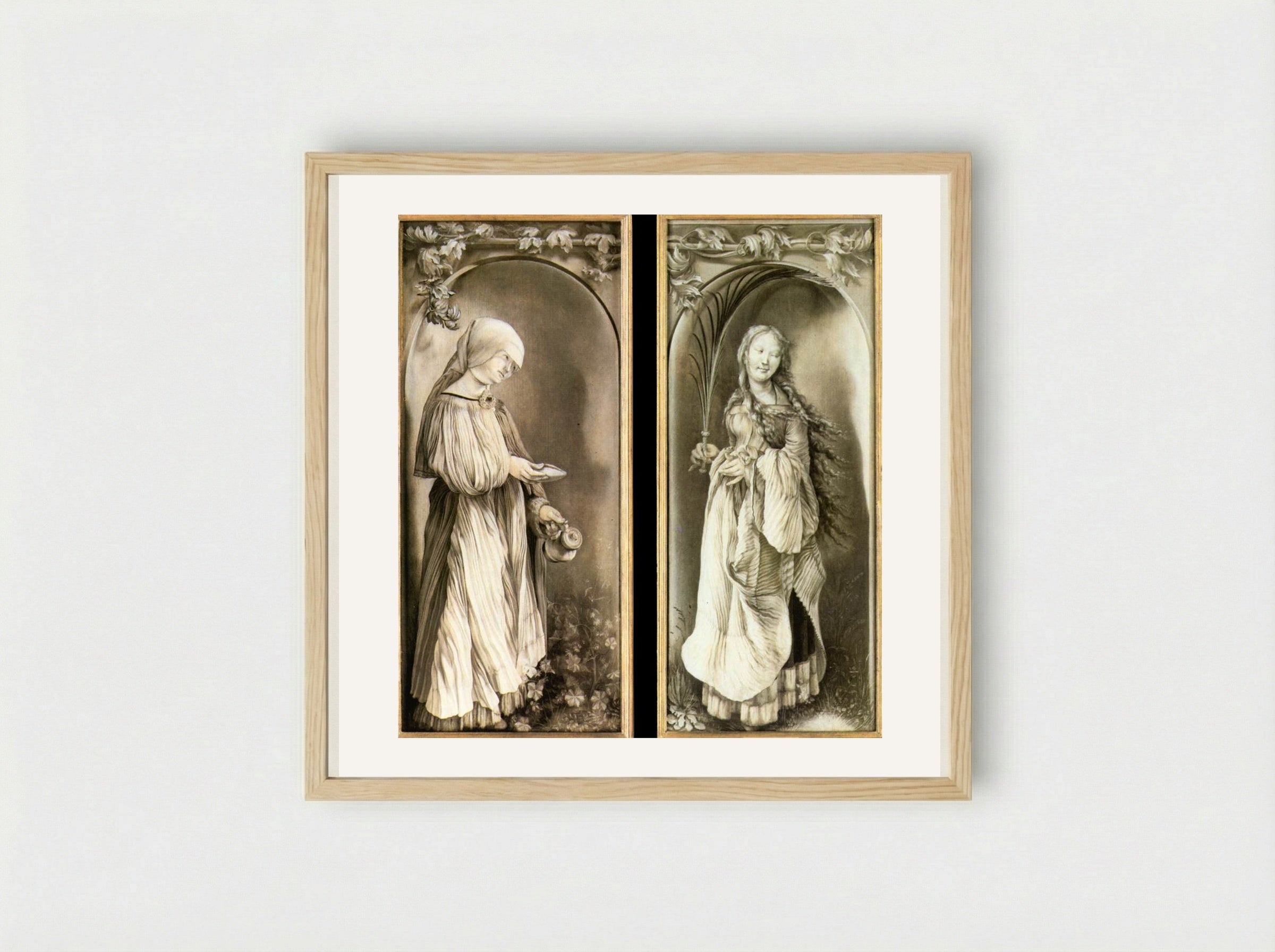 St. Elizabeth and a Saint Woman with Palm - Matthias Grünewald - Framed Print Wood