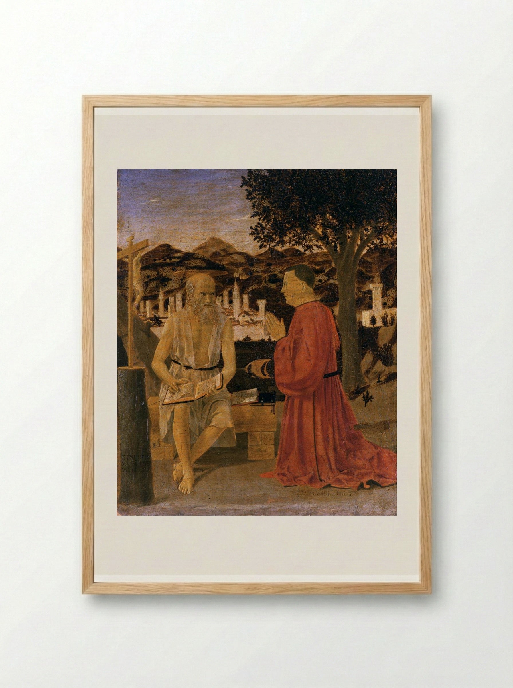 St. Jerome and a Donor - Piero della Francesca - Framed Print Wood