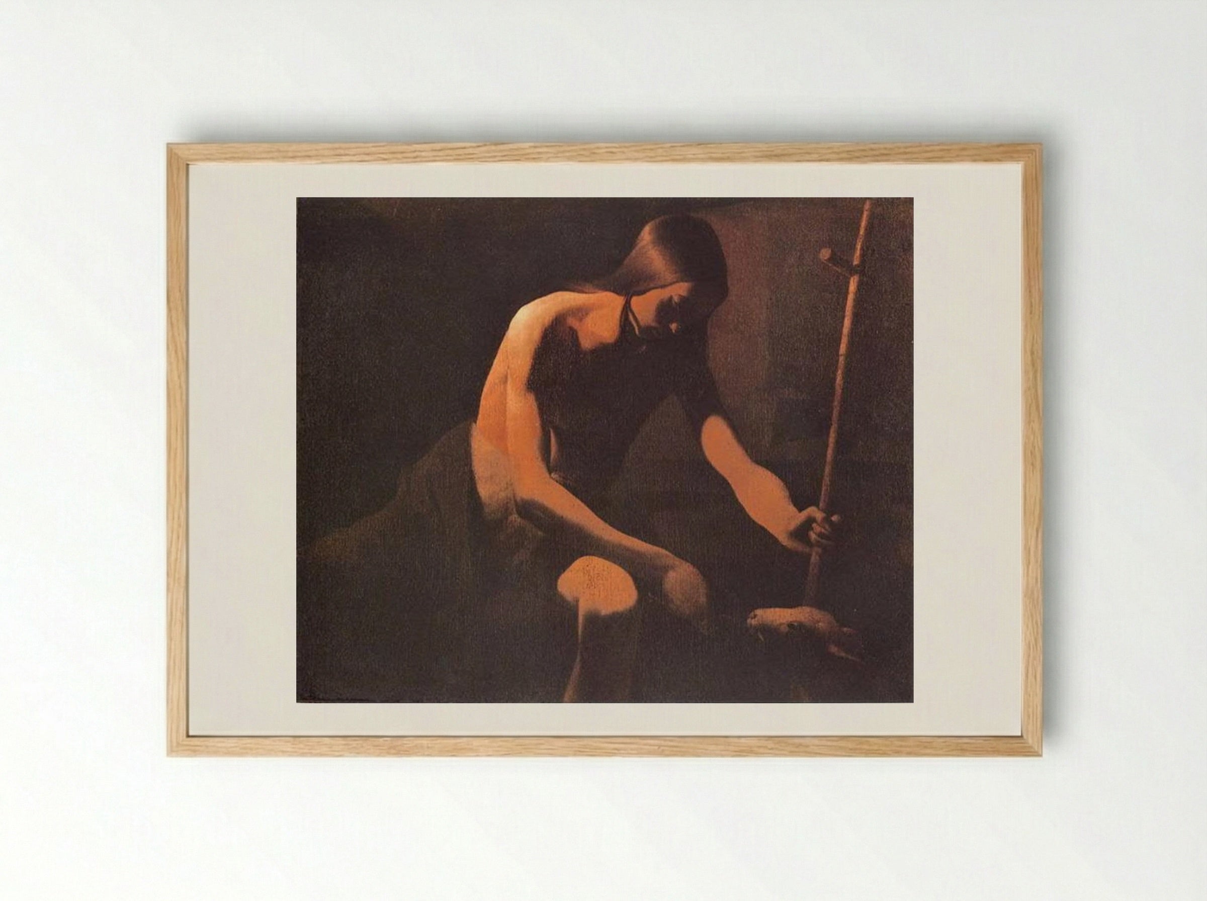 St. John the Baptist in the Desert - Georges de la Tour - Framed Print Wood