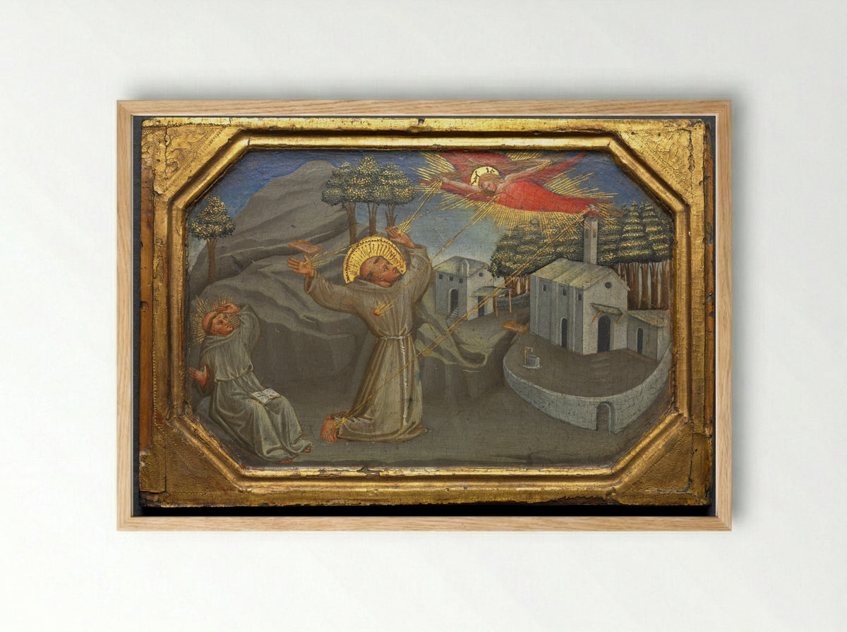 St. Francis of Assisi Receiving the Stigmata - Bicci di Lorenzo - Framed Print Wood