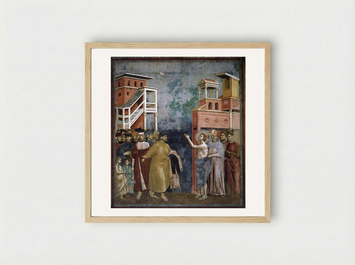 St. Francis Renounces all Worldly Goods - Giotto di Bondone - Framed Print Wood