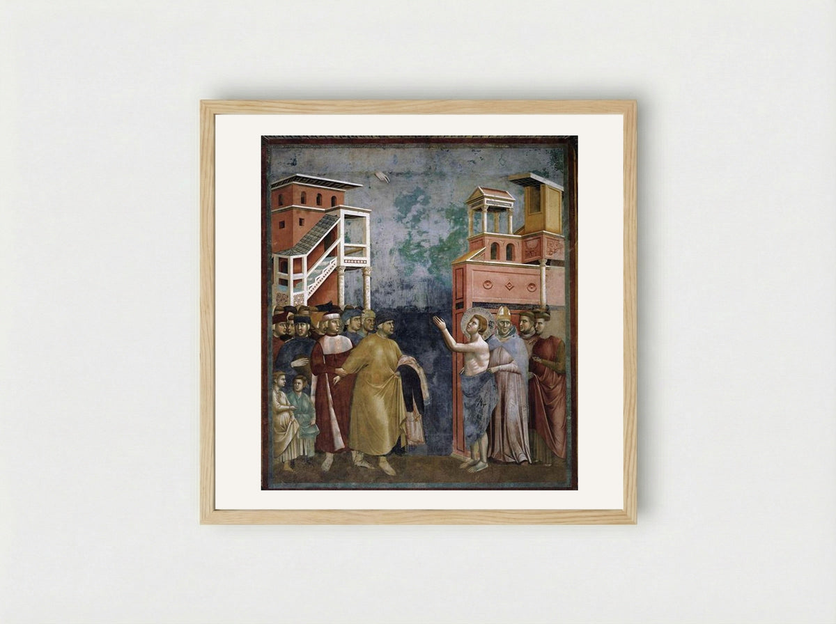 St. Francis Renounces all Worldly Goods - Giotto di Bondone - Framed Print Wood
