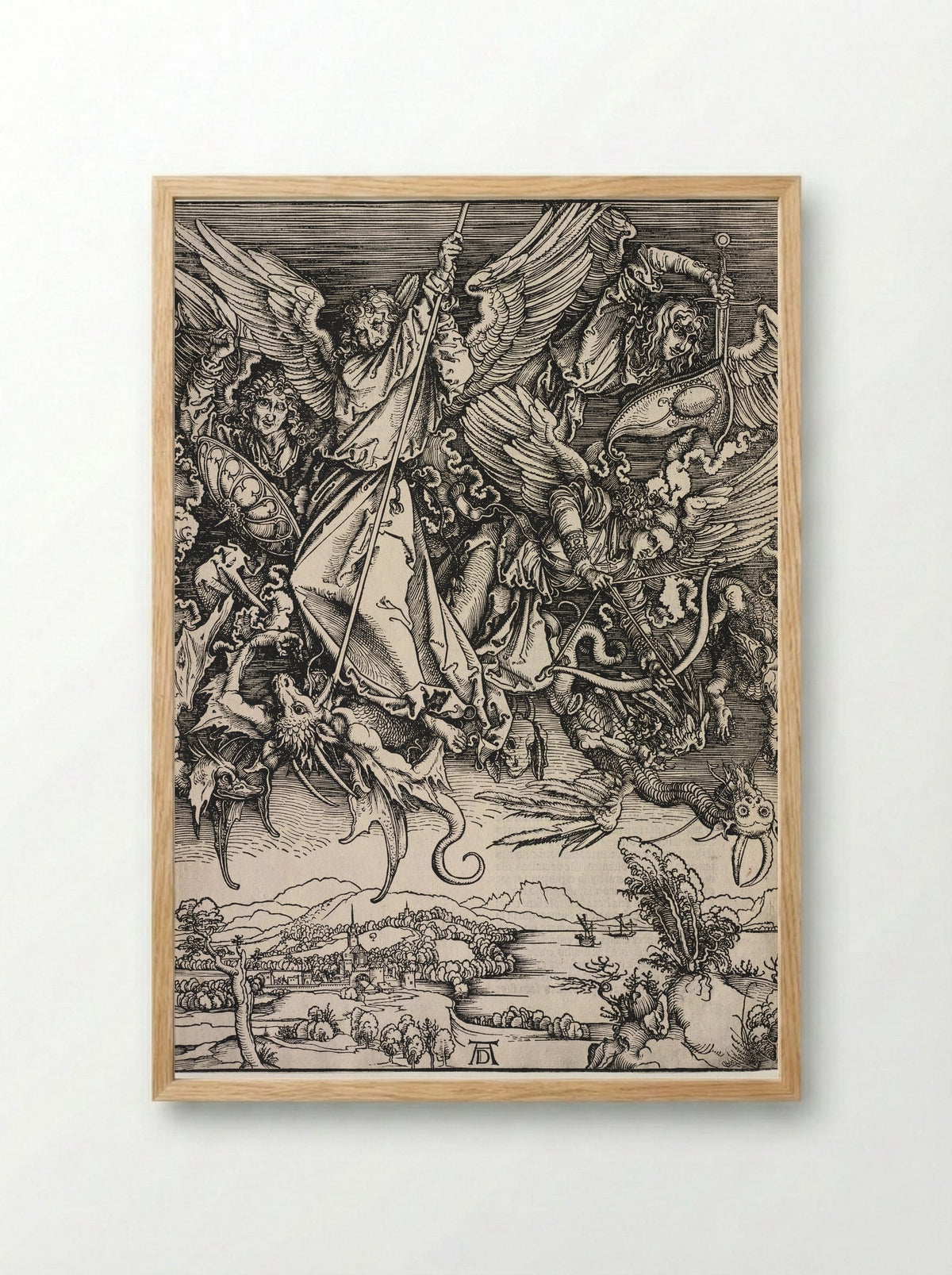 St. Michael Fighting the Dragon - Albrecht Dürer - Framed Print Wood