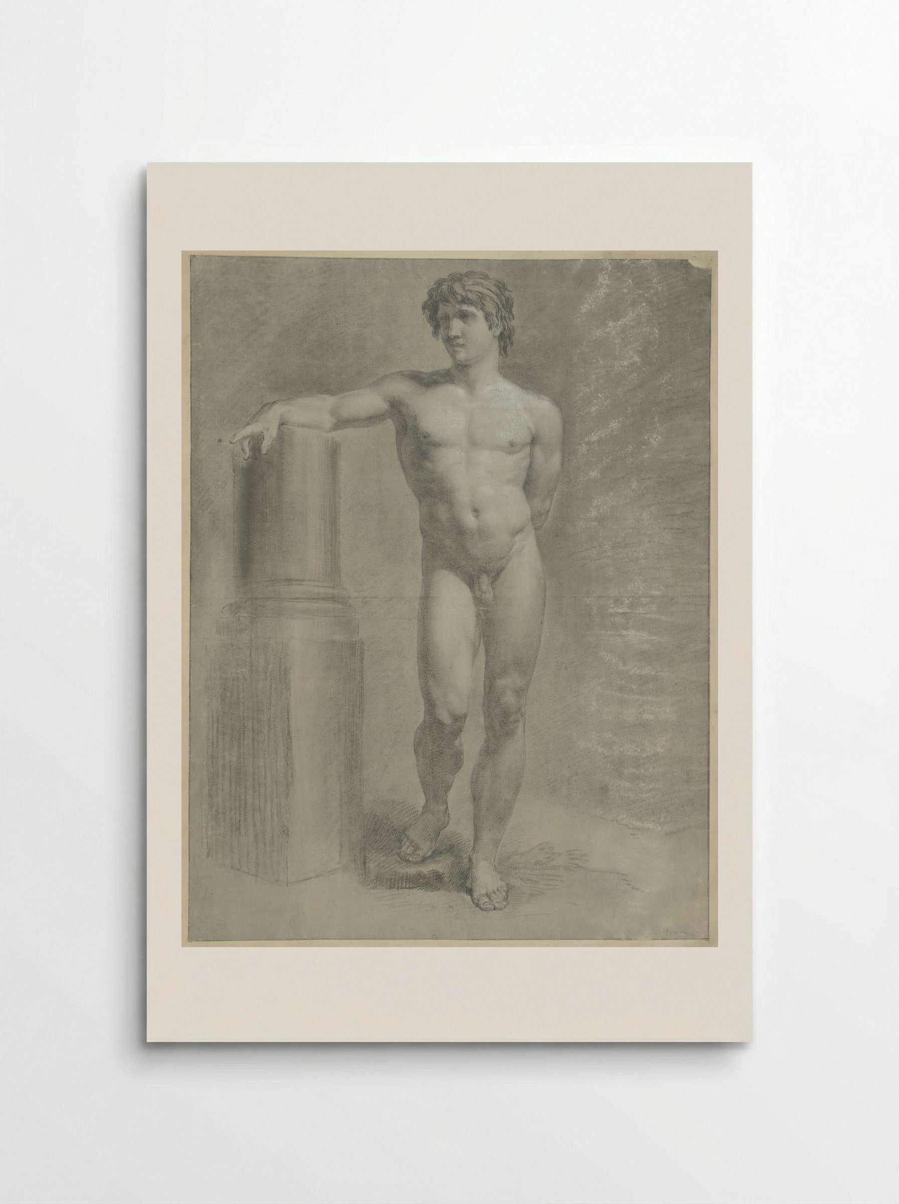 Staand mannelijk naakt, de rechterarm op een afgebroken zuil, van voren - Jean Grandjean - Poster