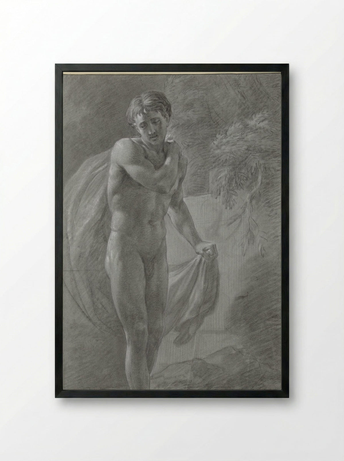 Staand mannelijk naakt met een doek, van voren - Jean Grandjean - Framed Print Black