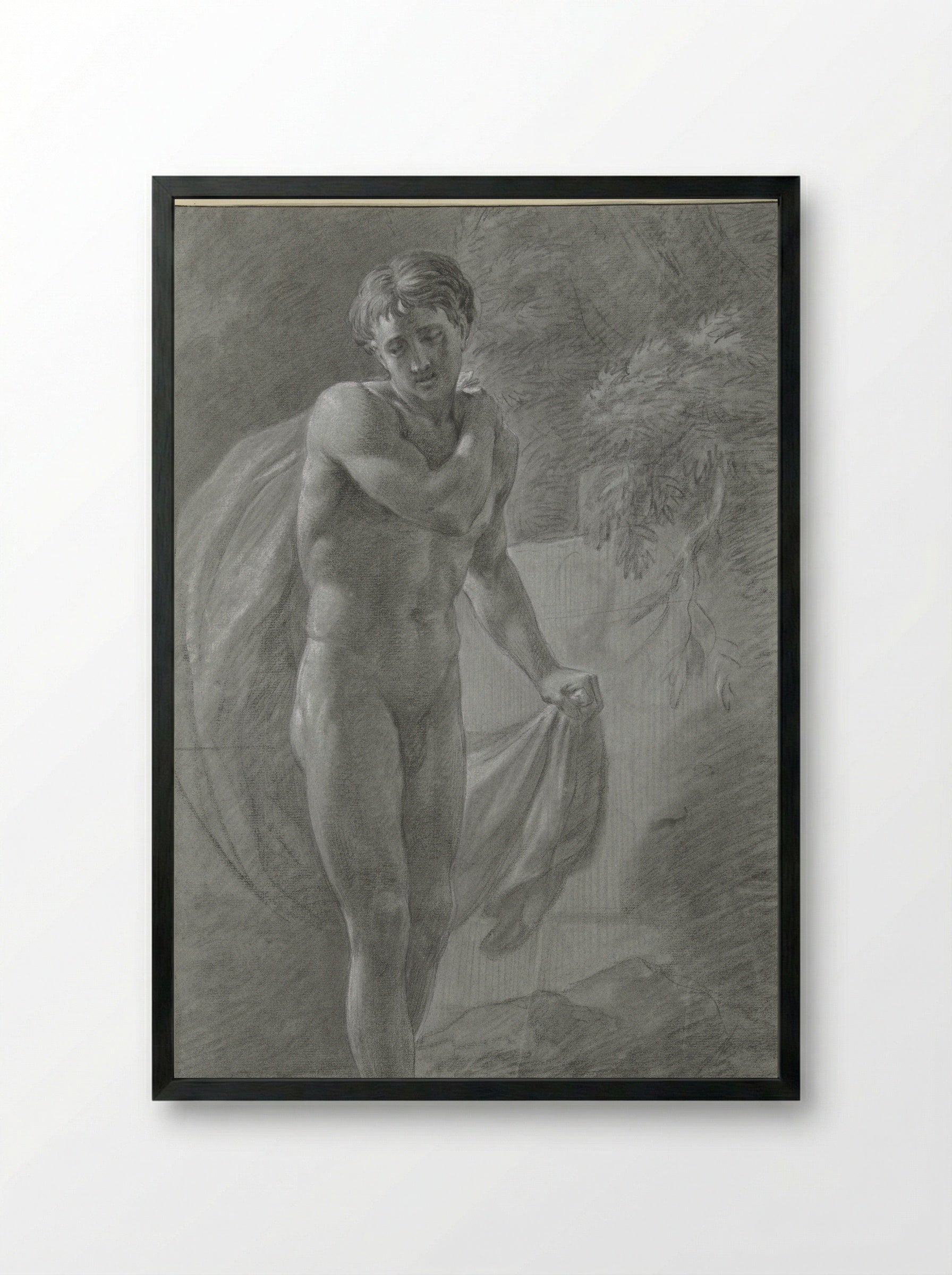 Staand mannelijk naakt met een doek, van voren - Jean Grandjean - Framed Print Black