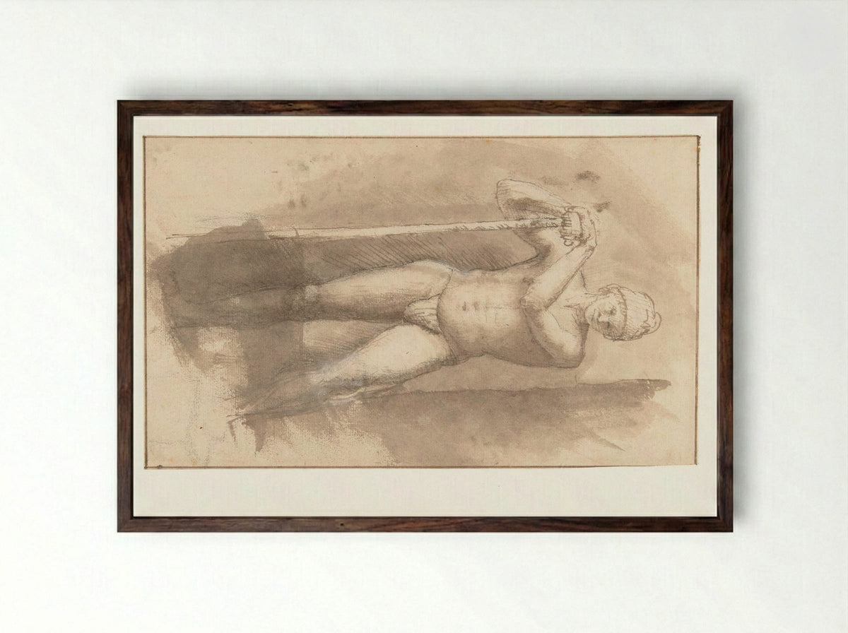 Staand mannelijk naakt met stok - Constantijn à Renesse - Framed Print Dark Wood