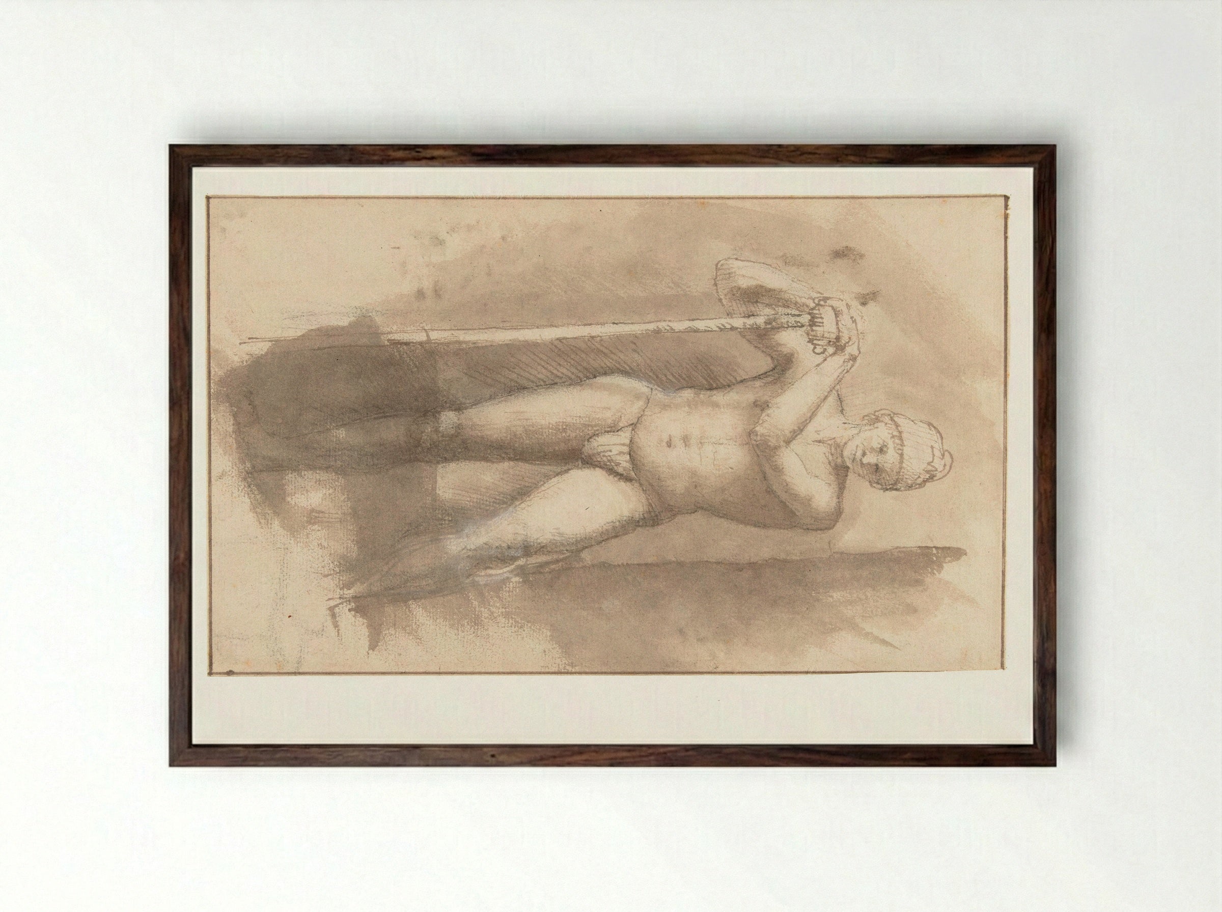 Staand mannelijk naakt met stok - Constantijn à Renesse - Framed Print Dark Wood