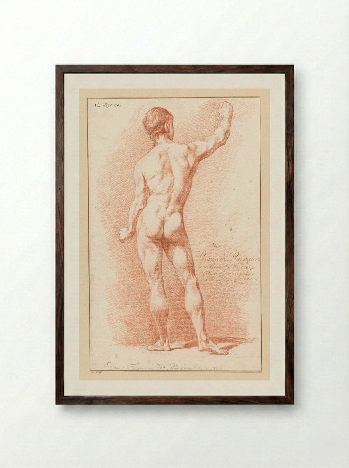 Staand mannelijk naakt, op de rug gezien (1e prijs 1767) - Jan Gerard Waldorp - Framed Print Dark Wood