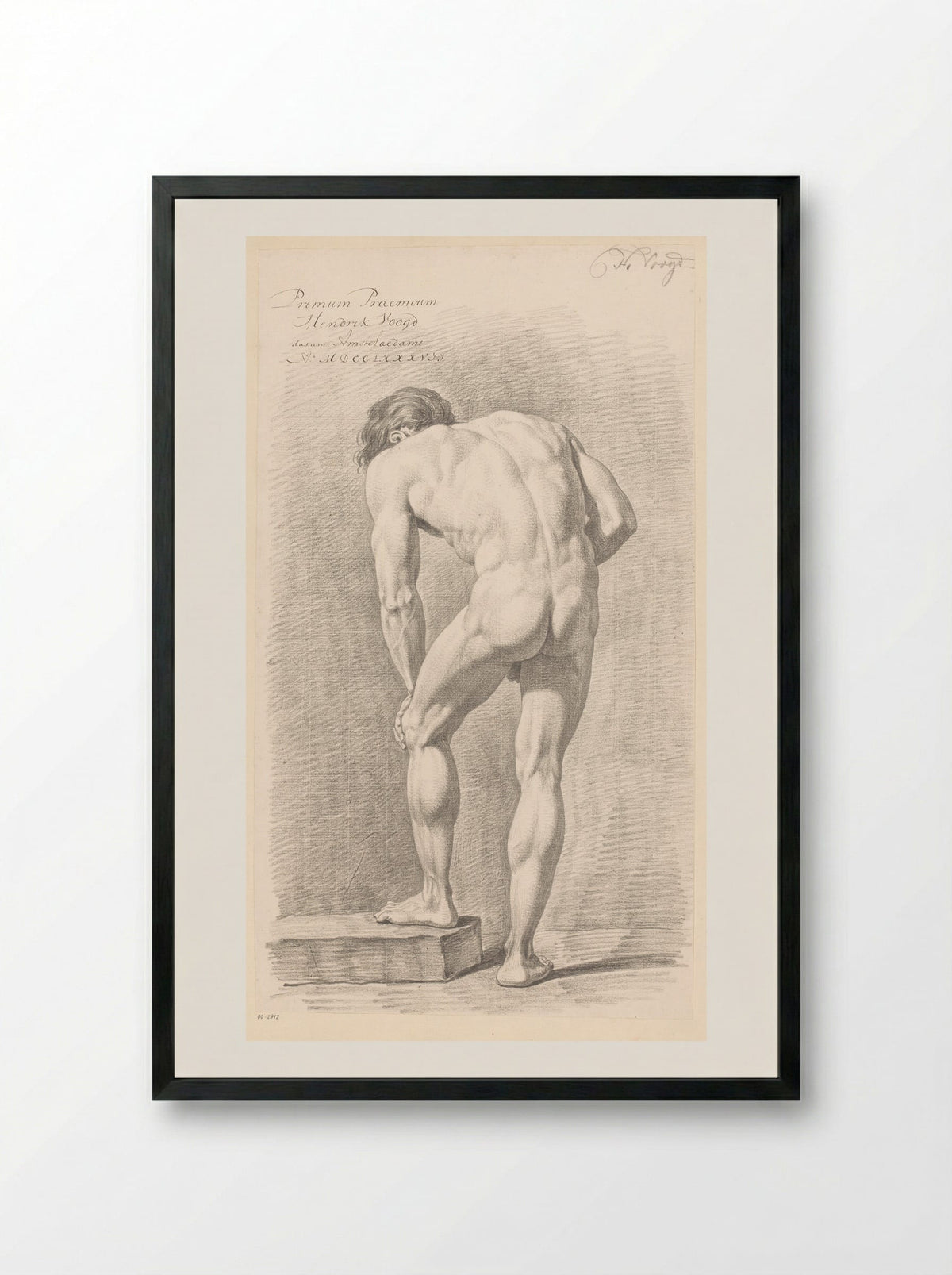 Staand mannelijk naakt, op de rug gezien (1e prijs 1787) - Hendrik Voogd - Framed Print Black