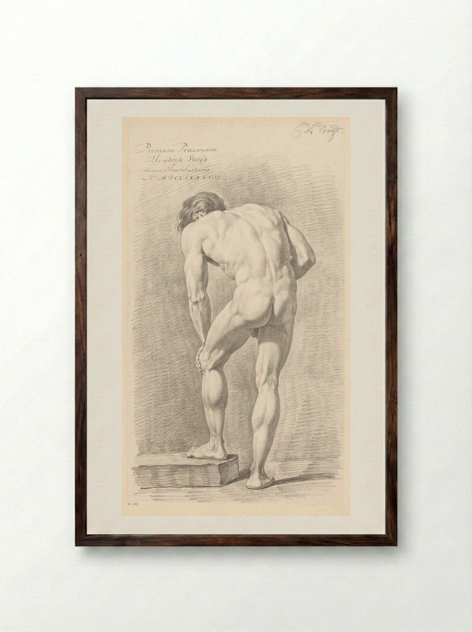 Staand mannelijk naakt, op de rug gezien (1e prijs 1787) - Hendrik Voogd - Framed Print Dark Wood