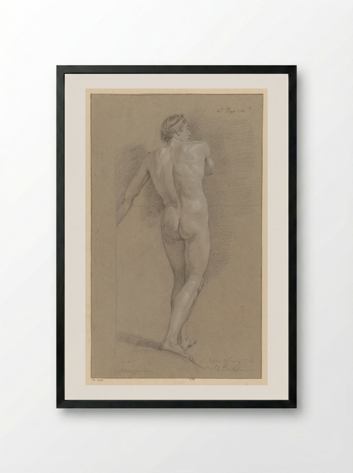 Staand mannelijk naakt, op de rug gezien (2e prijs 1766) - Marten Houtman - Framed Print Black