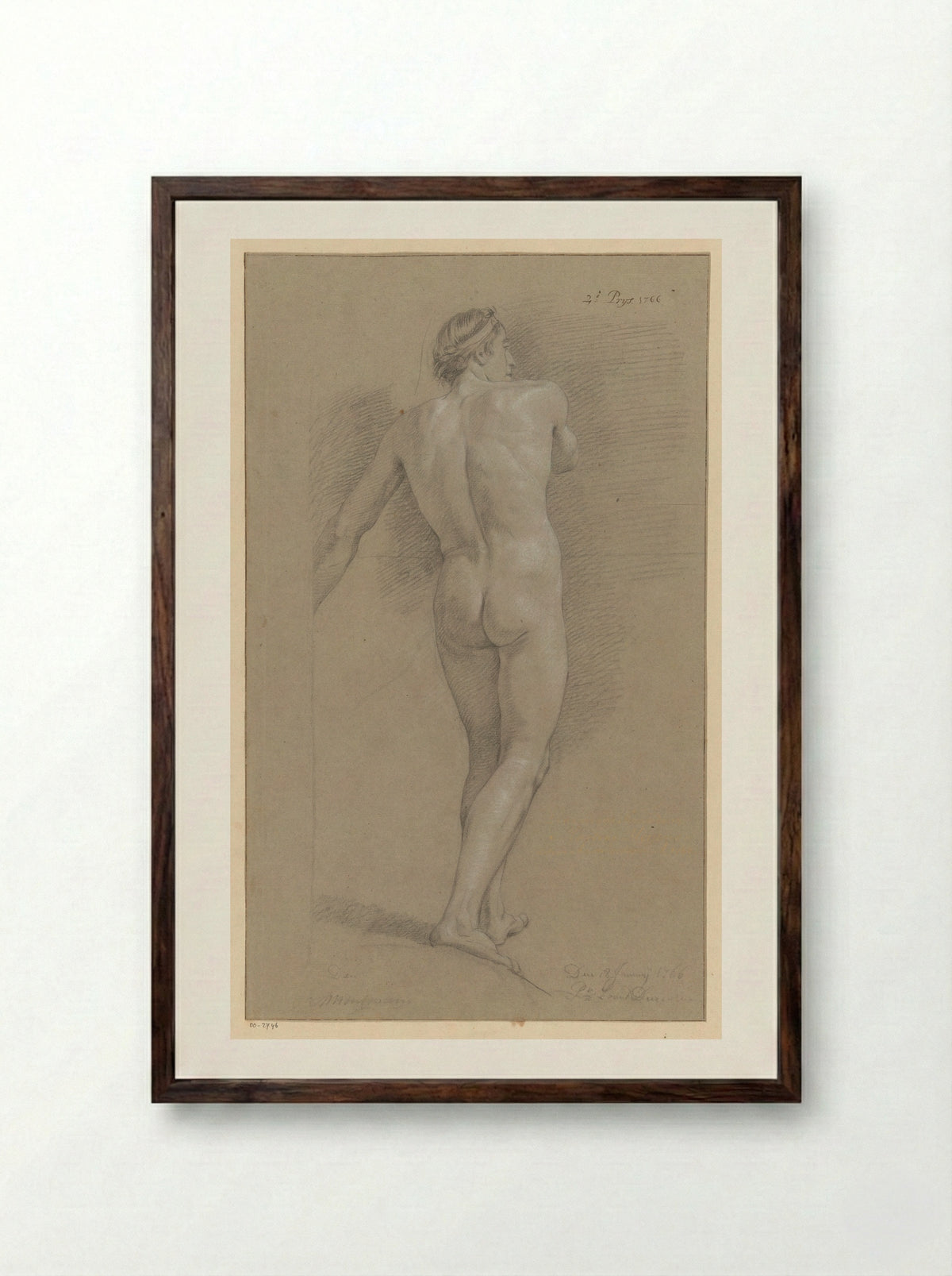 Staand mannelijk naakt, op de rug gezien (2e prijs 1766) - Marten Houtman - Framed Print Dark Wood