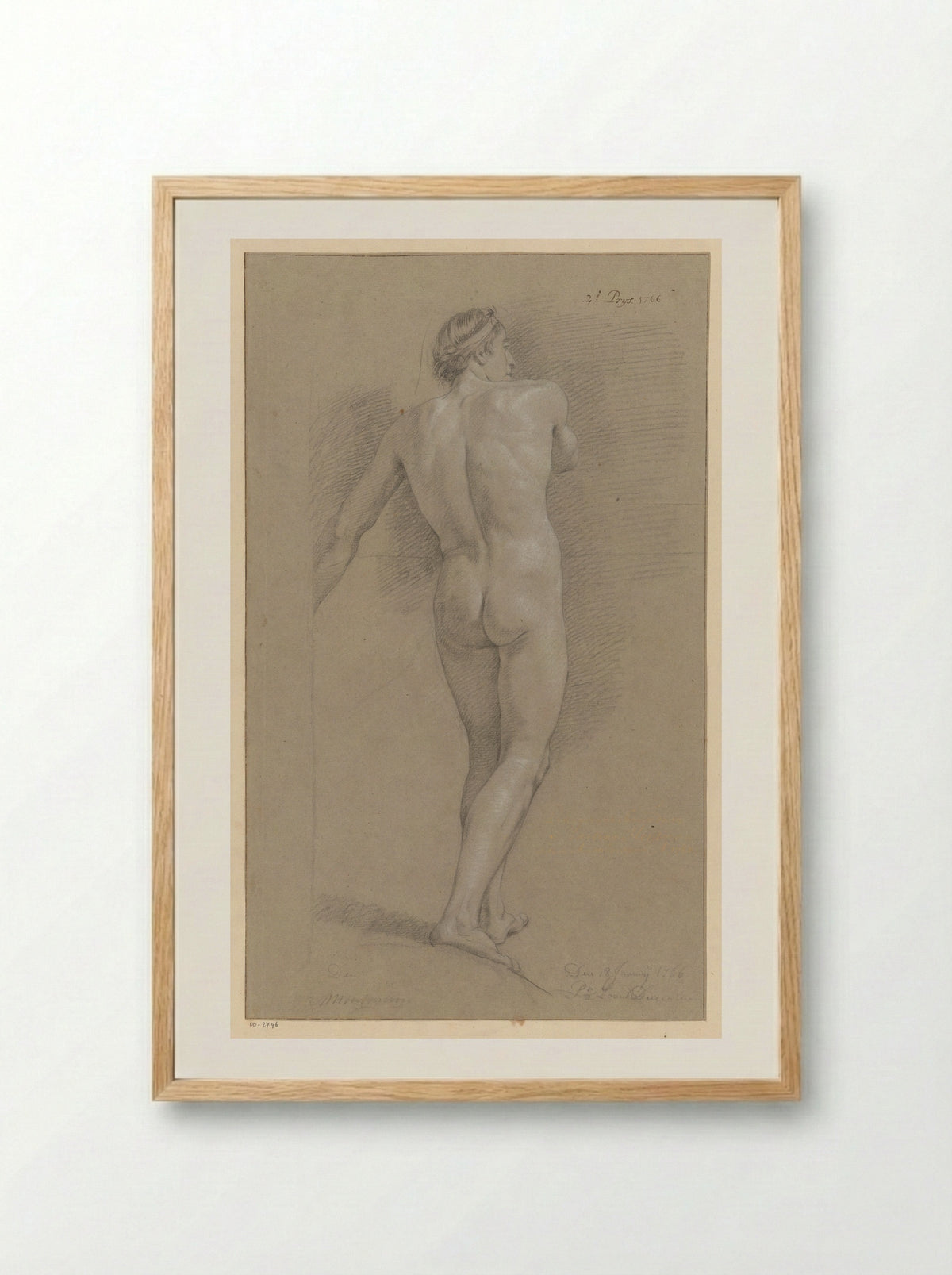 Staand mannelijk naakt, op de rug gezien (2e prijs 1766) - Marten Houtman - Framed Print Wood