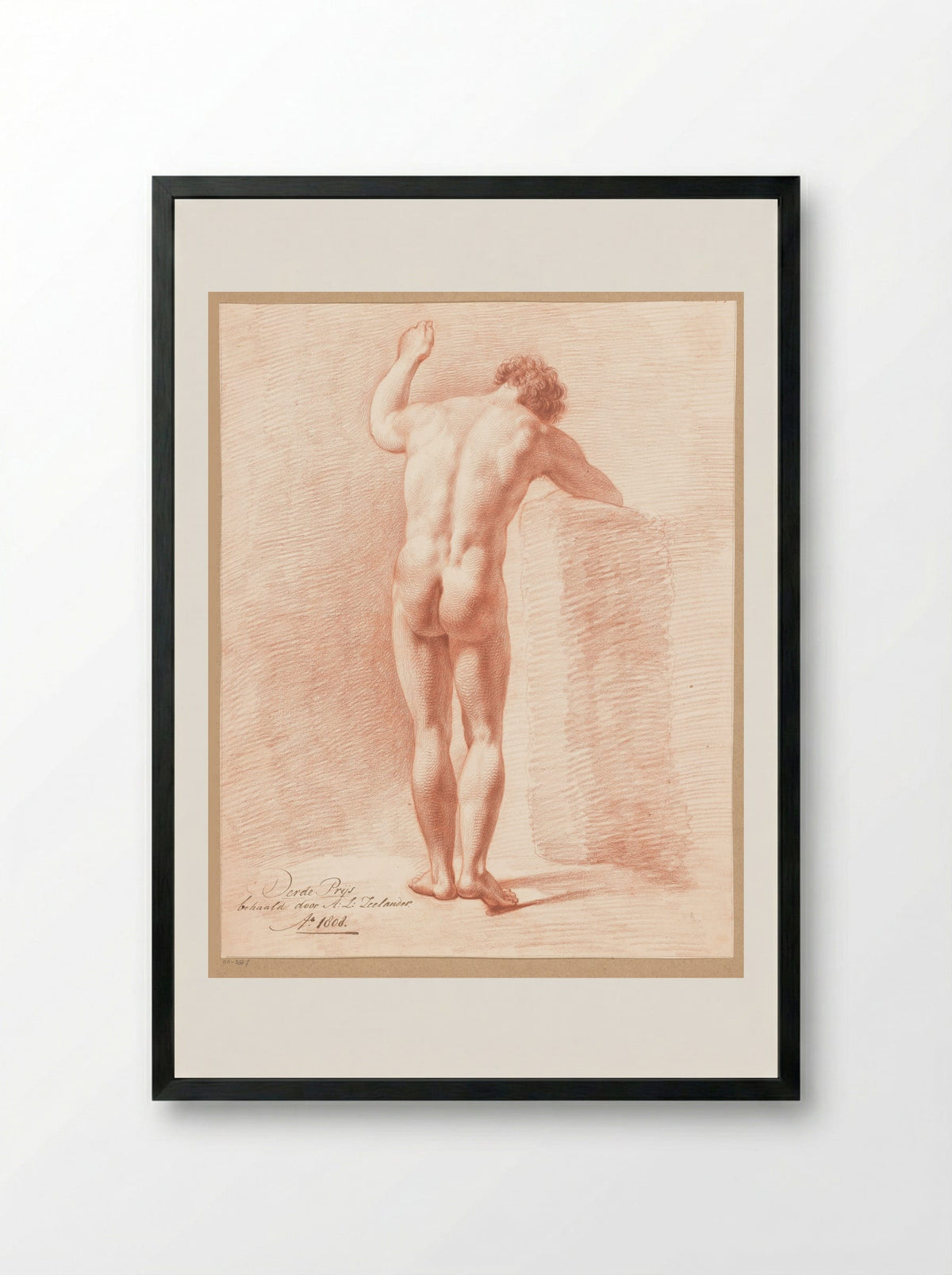 Staand mannelijk naakt, op de rug gezien (3e prijs 1808) - Abraham Lion Zeelander - Framed Print Black