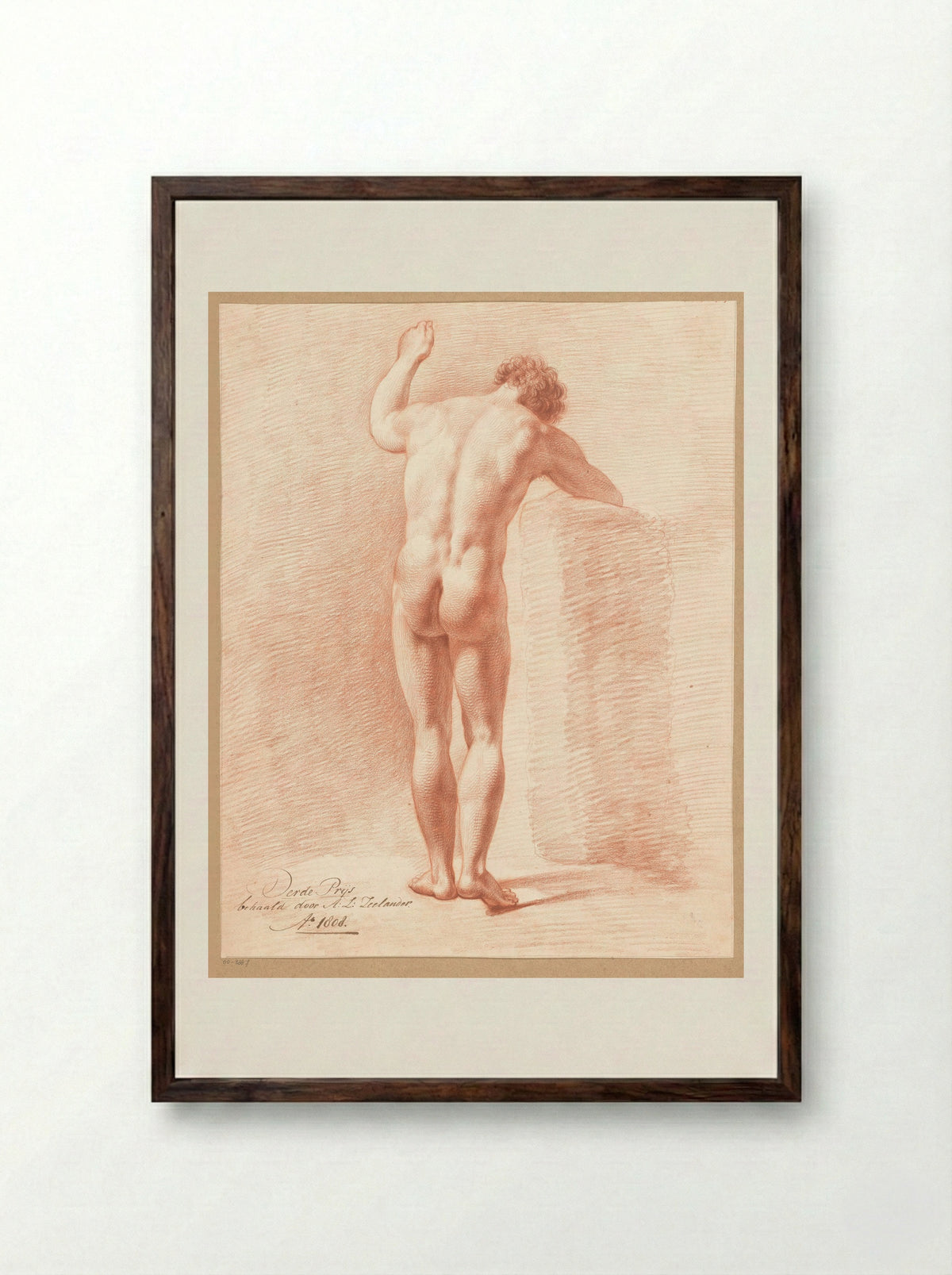 Staand mannelijk naakt, op de rug gezien (3e prijs 1808) - Abraham Lion Zeelander - Framed Print Dark Wood
