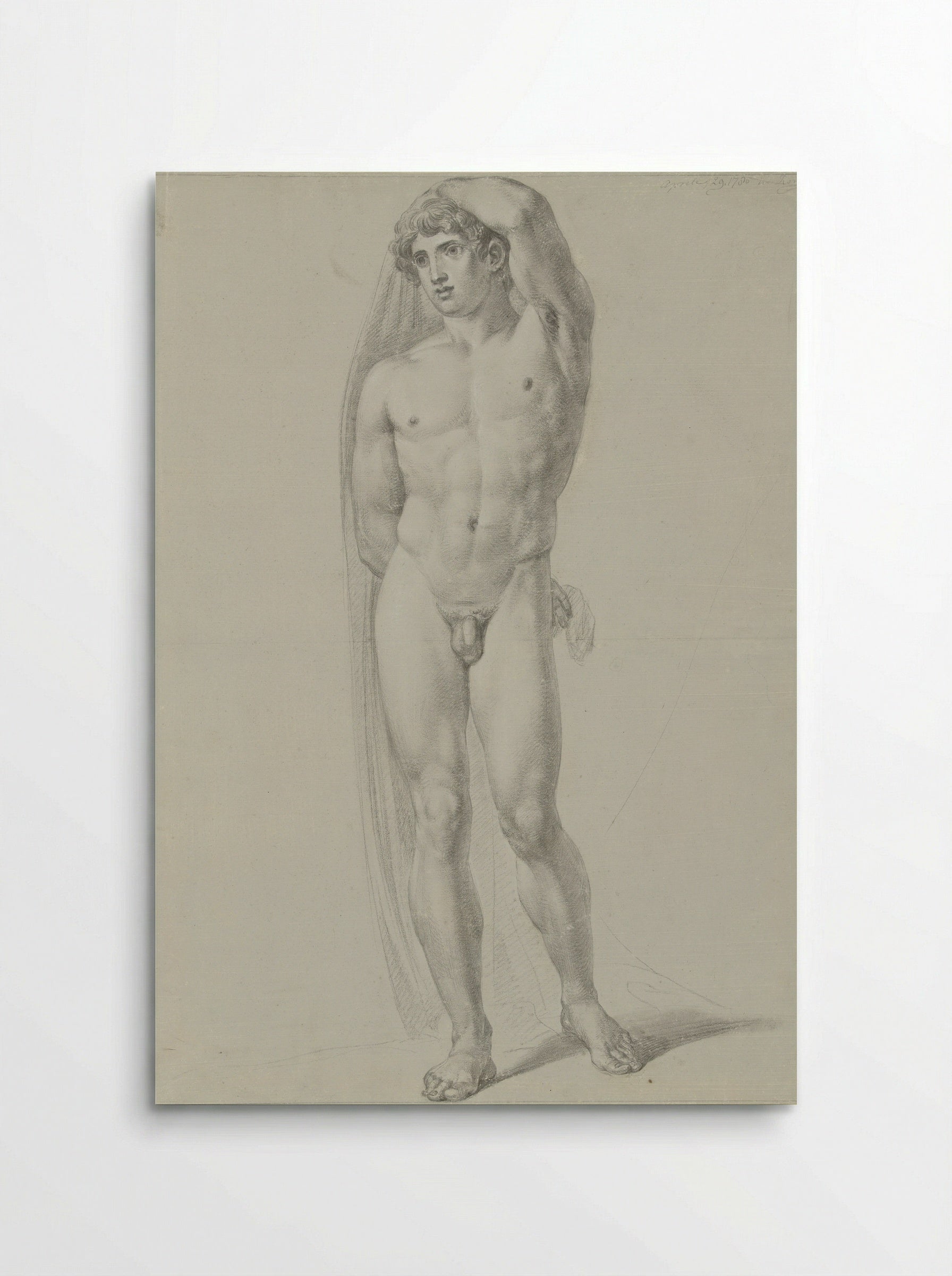 Staand mannelijk naakt, van voren, een doek achter de rug houdend - Jean Grandjean - Poster