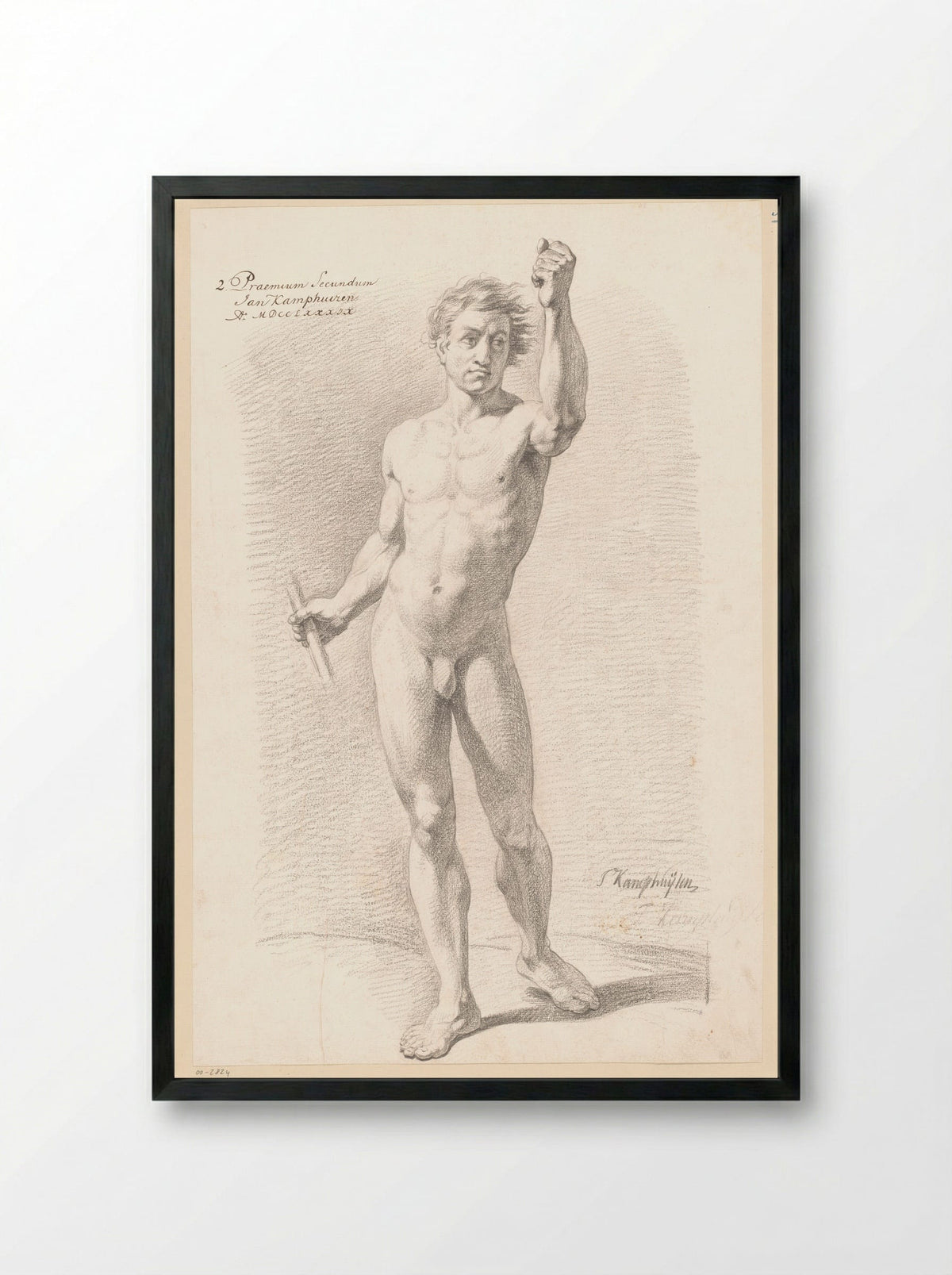 Staand mannelijk naakt, van voren gezien (2e prijs 1789) - Jan Kamphuijsen - Framed Print Black
