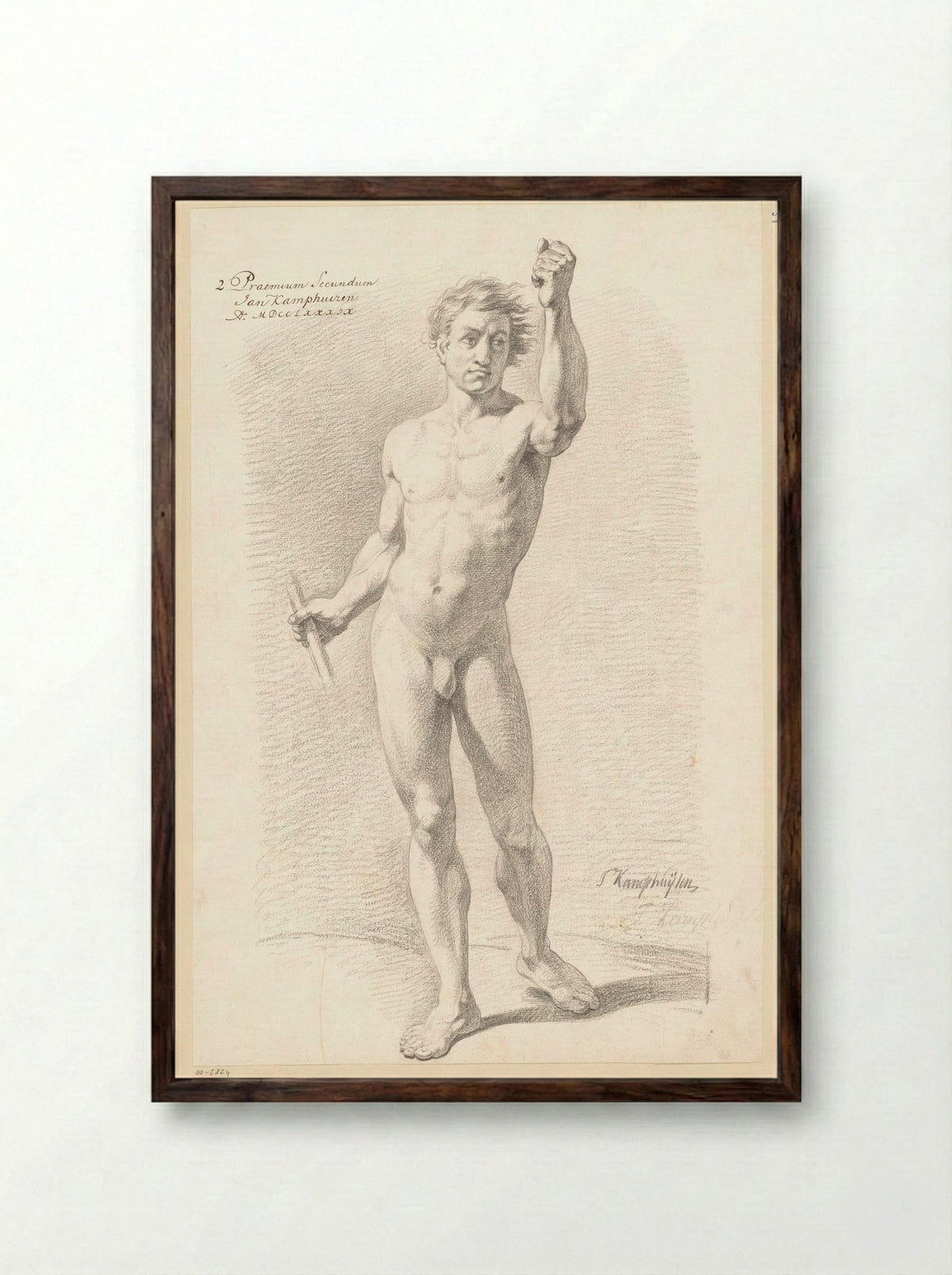 Staand mannelijk naakt, van voren gezien (2e prijs 1789) - Jan Kamphuijsen - Framed Print Dark Wood