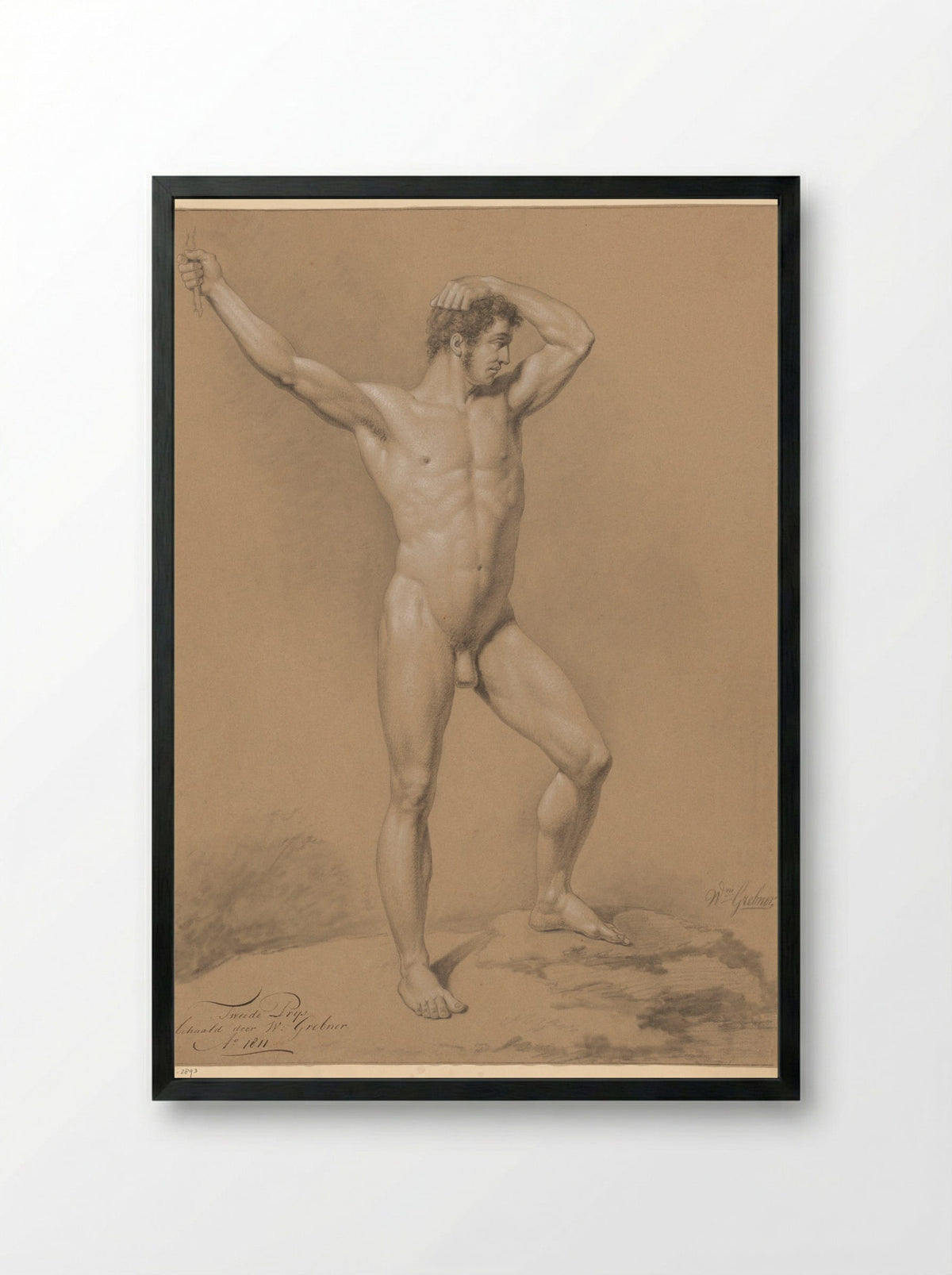 Staand mannelijk naakt, van voren gezien (2e prijs 1811) - Willem Grebner - Framed Print Black