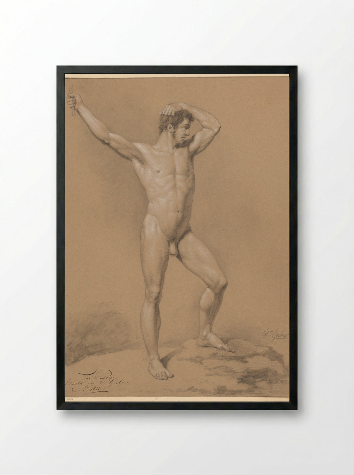 Staand mannelijk naakt, van voren gezien (2e prijs 1811) - Willem Grebner - Framed Print Black