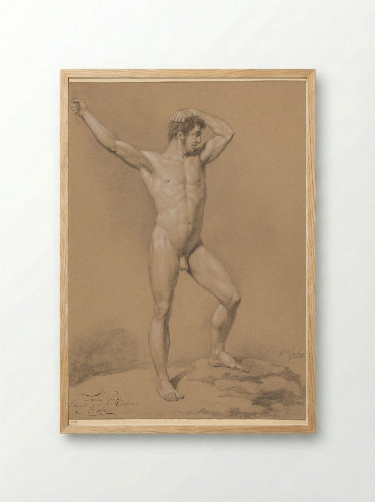 Staand mannelijk naakt, van voren gezien (2e prijs 1811) - Willem Grebner - Framed Print Wood