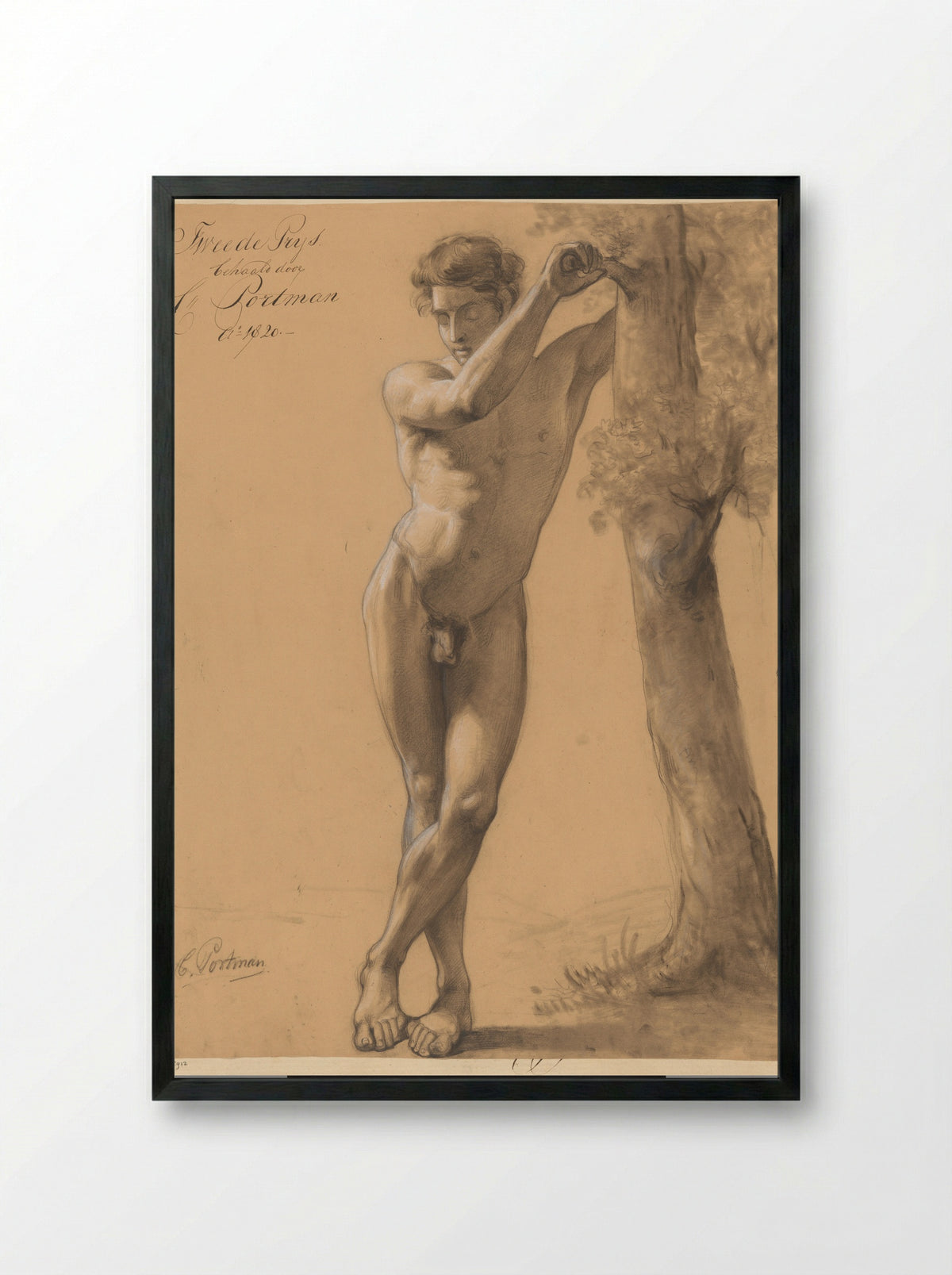 Staand mannelijk naakt, van voren gezien (2e prijs 1820) - Christiaan Julius Lodewijk Portman - Framed Print Black