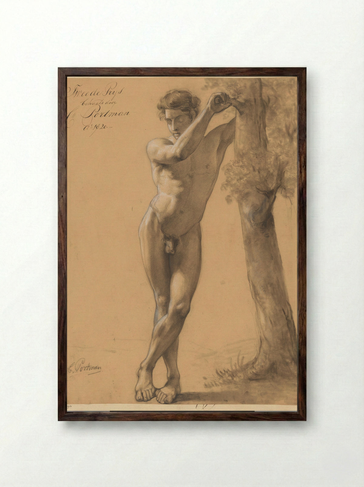 Staand mannelijk naakt, van voren gezien (2e prijs 1820) - Christiaan Julius Lodewijk Portman - Framed Print Dark Wood