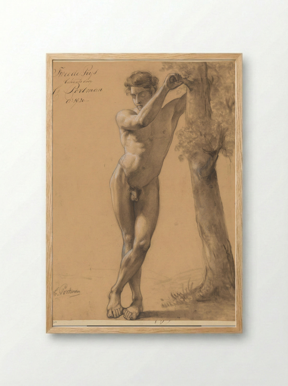 Staand mannelijk naakt, van voren gezien (2e prijs 1820) - Christiaan Julius Lodewijk Portman - Framed Print Wood