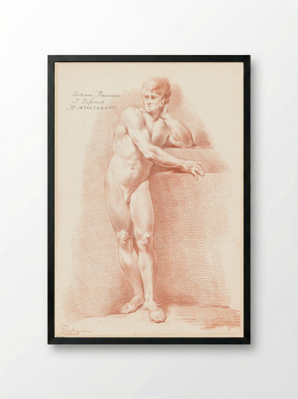Staand mannelijk naakt, van voren gezien (3e prijs 1787) - Johannes Ziesenis - Framed Print Black