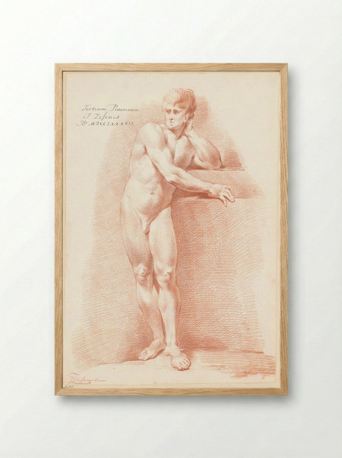 Staand mannelijk naakt, van voren gezien (3e prijs 1787) - Johannes Ziesenis - Framed Print Wood