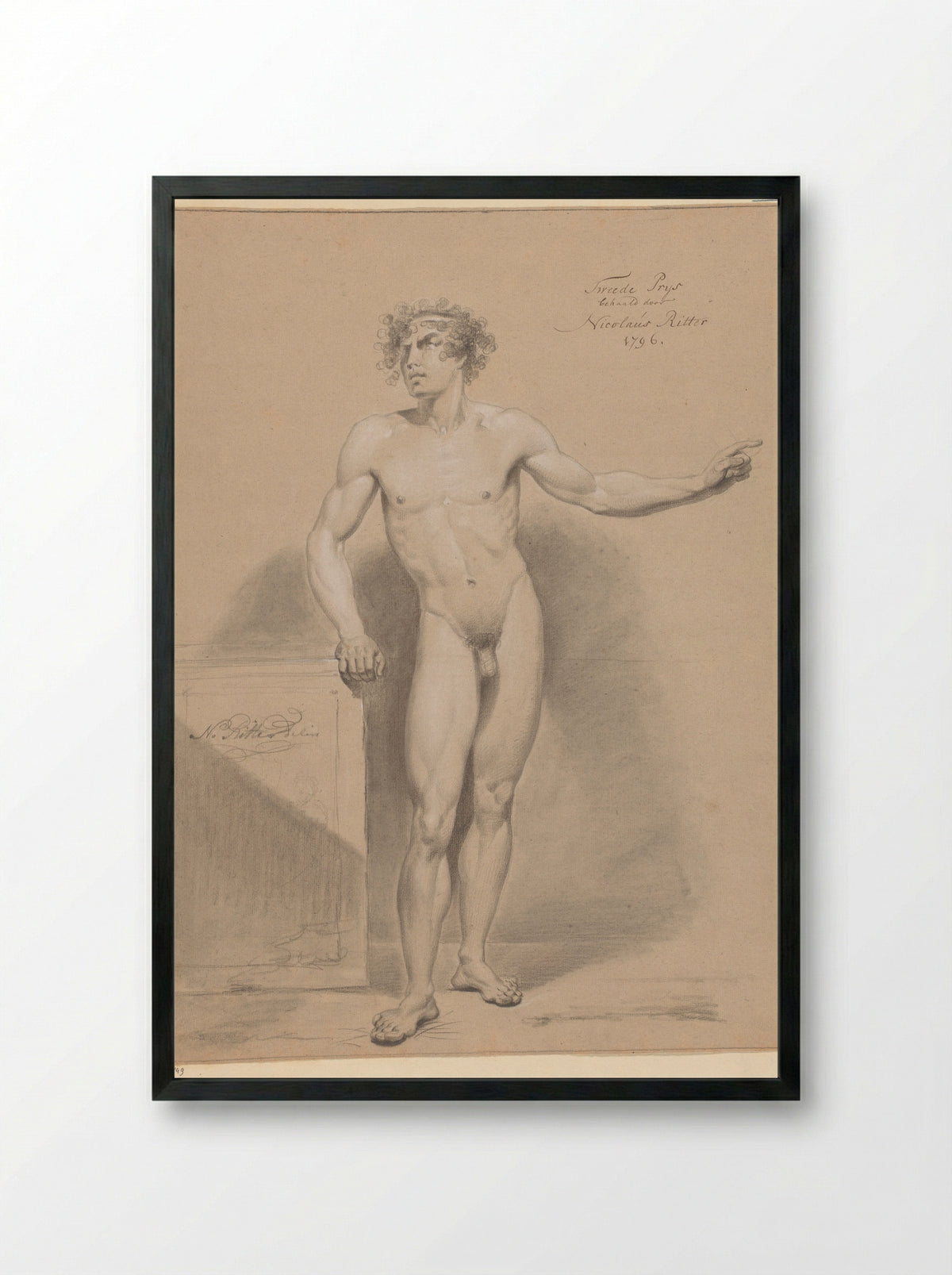 Staand mannelijk naakt, van voren gezien - Nicolaus Ritter jr. - Framed Print Black