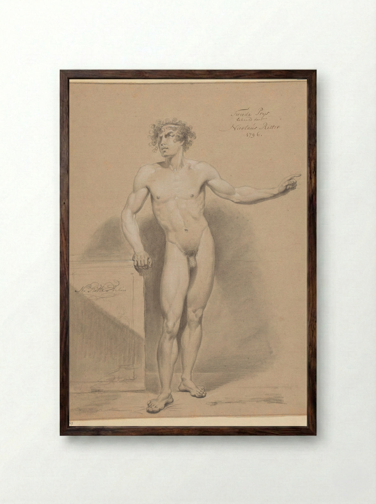 Staand mannelijk naakt, van voren gezien - Nicolaus Ritter jr. - Framed Print Dark Wood