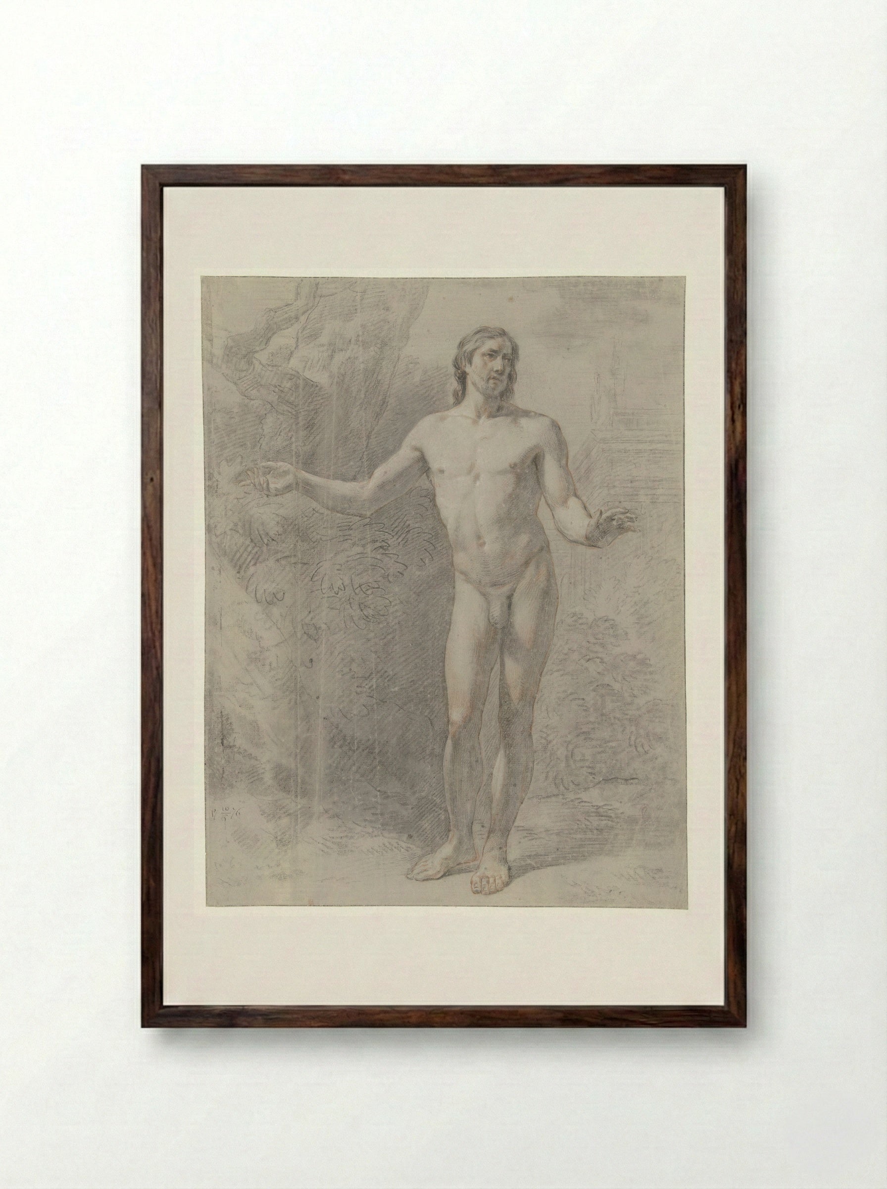 Staand mannelijk naakt, van voren - Jean Grandjean - Framed Print Dark Wood