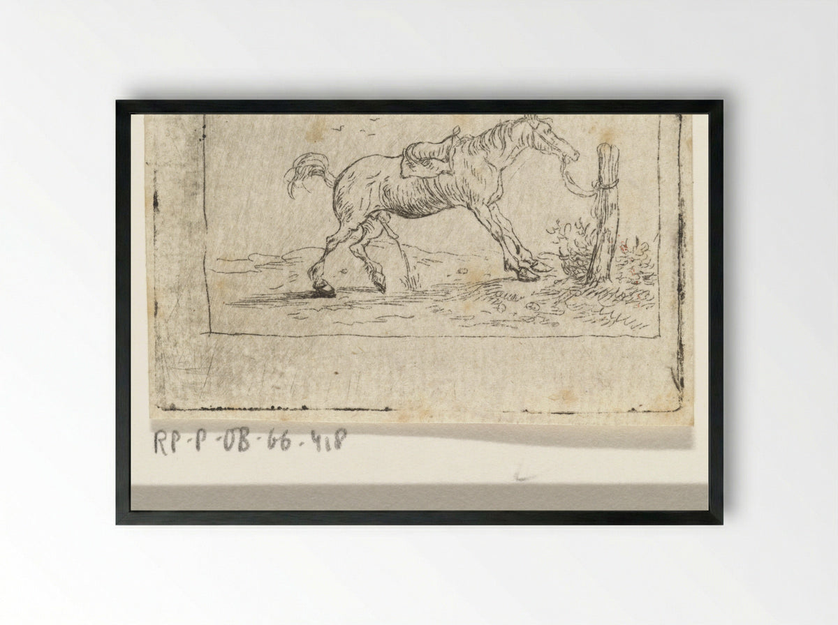 Staand paard naar rechts - Pieter Cornelisz. Verbeeck - Framed Print Black