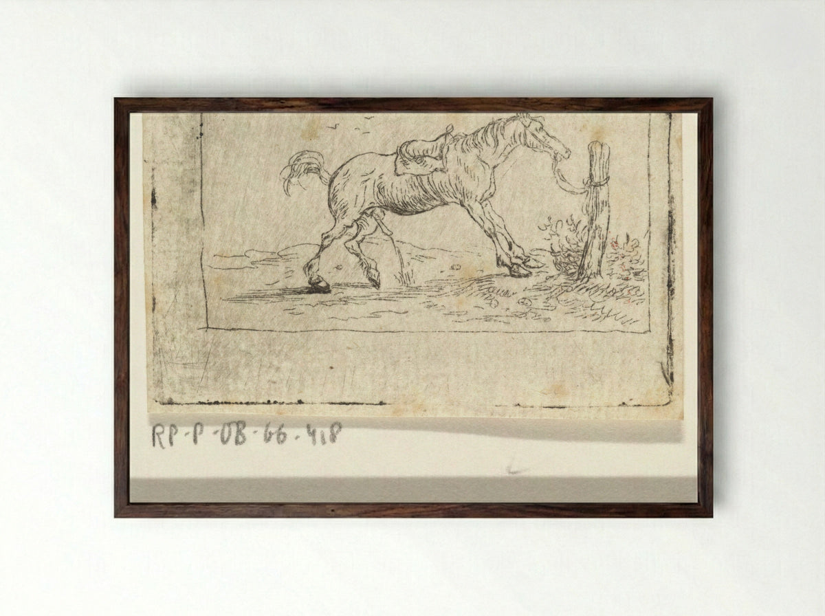 Staand paard naar rechts - Pieter Cornelisz. Verbeeck - Framed Print Dark Wood