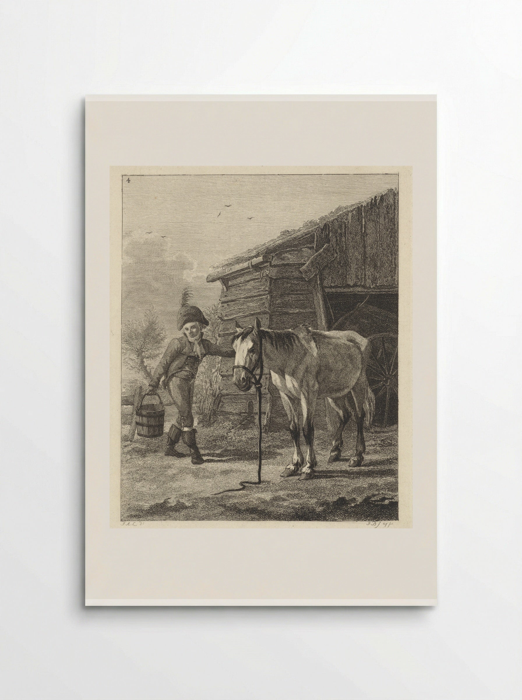 Staand paard voor schuur - Joannes Bemme - Poster